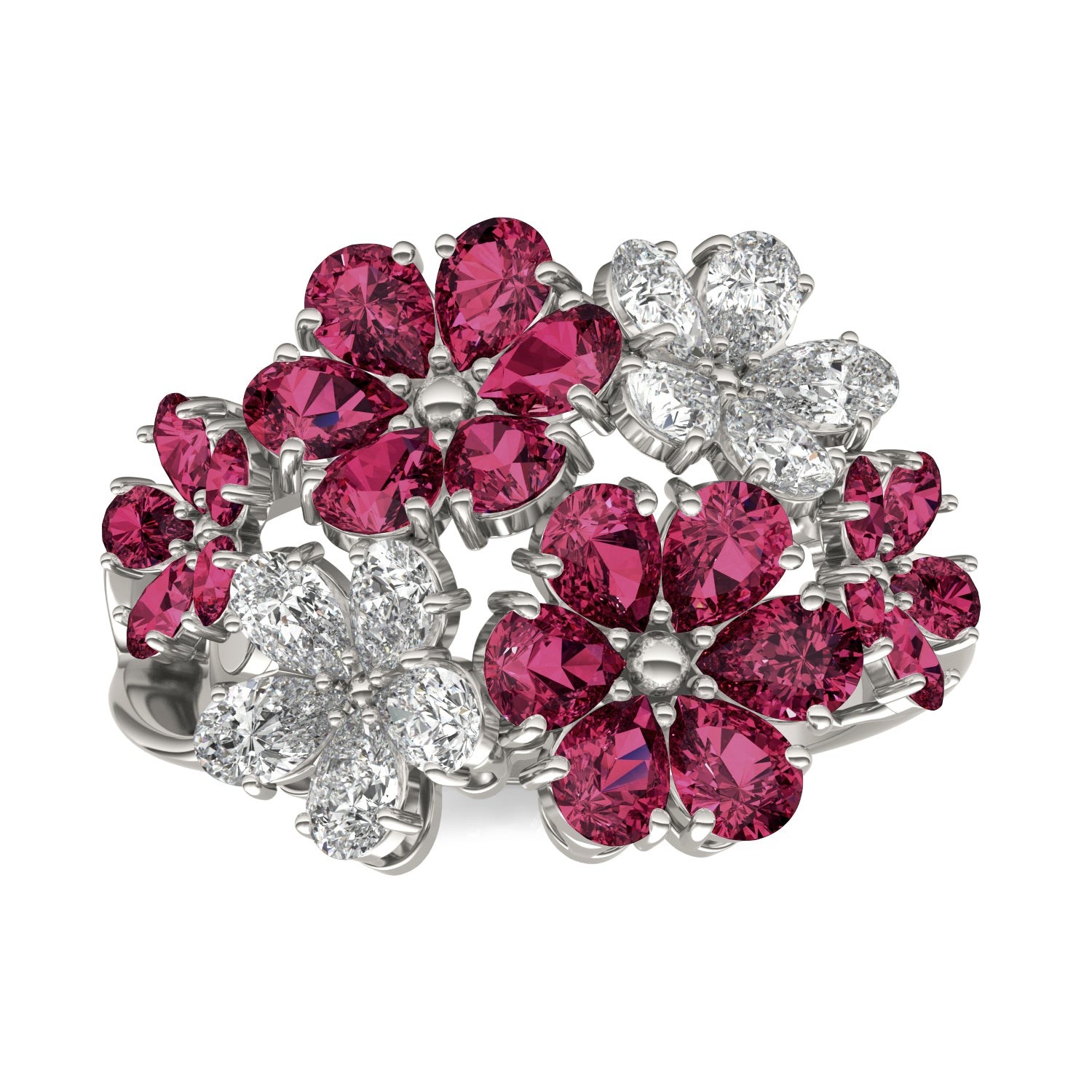 7/8 CTW Pear Caydia® Lab Grown Diamond Couture Floral Cluster Ring featuring Created Ruby