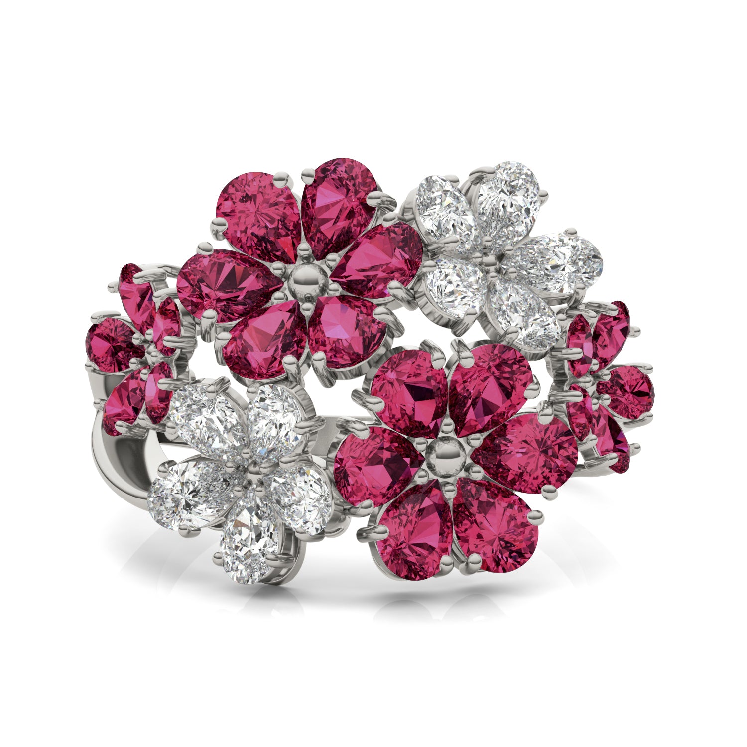 7/8 CTW Pear Caydia® Lab Grown Diamond Couture Floral Cluster Ring featuring Created Ruby
