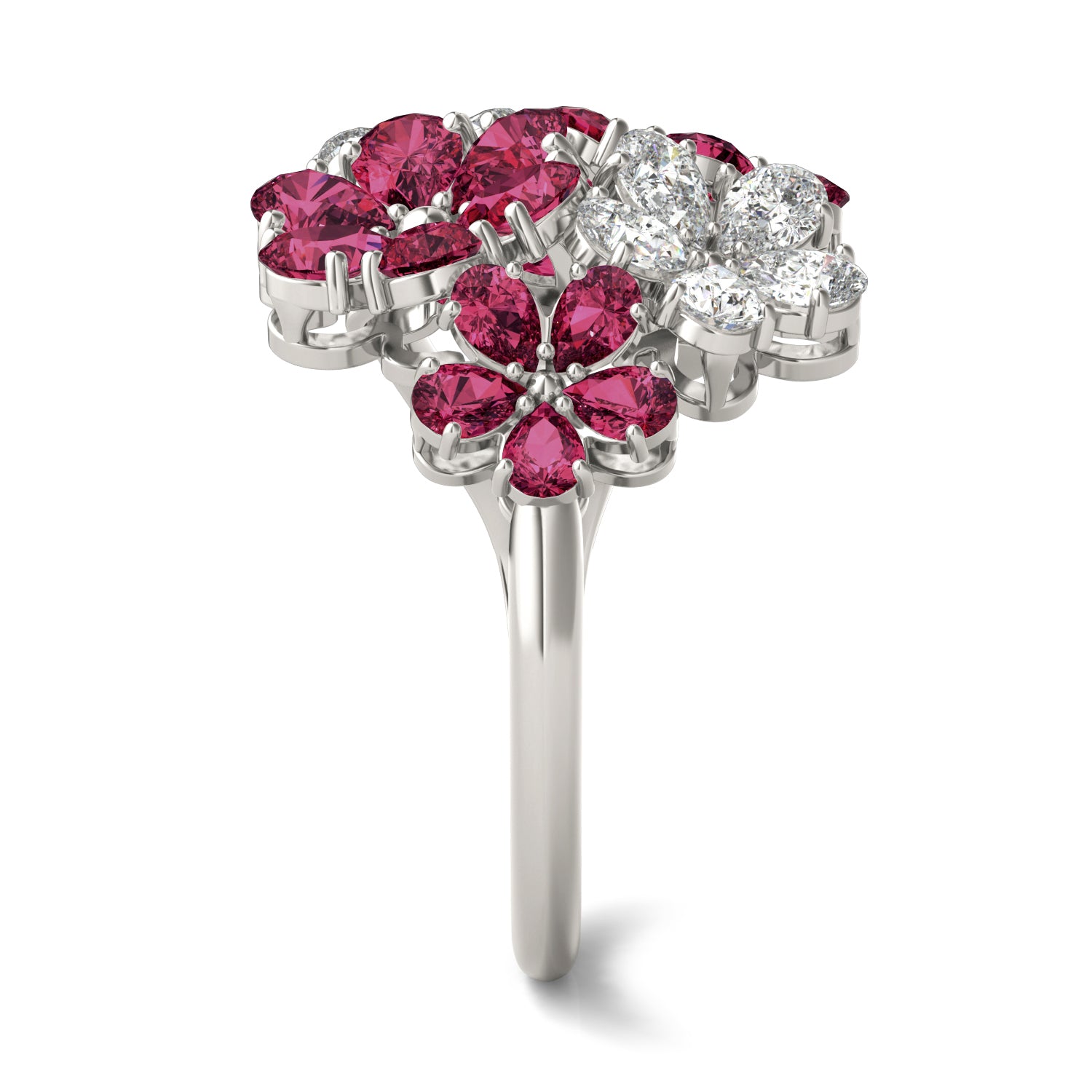 7/8 CTW Pear Caydia® Lab Grown Diamond Couture Floral Cluster Ring featuring Created Ruby