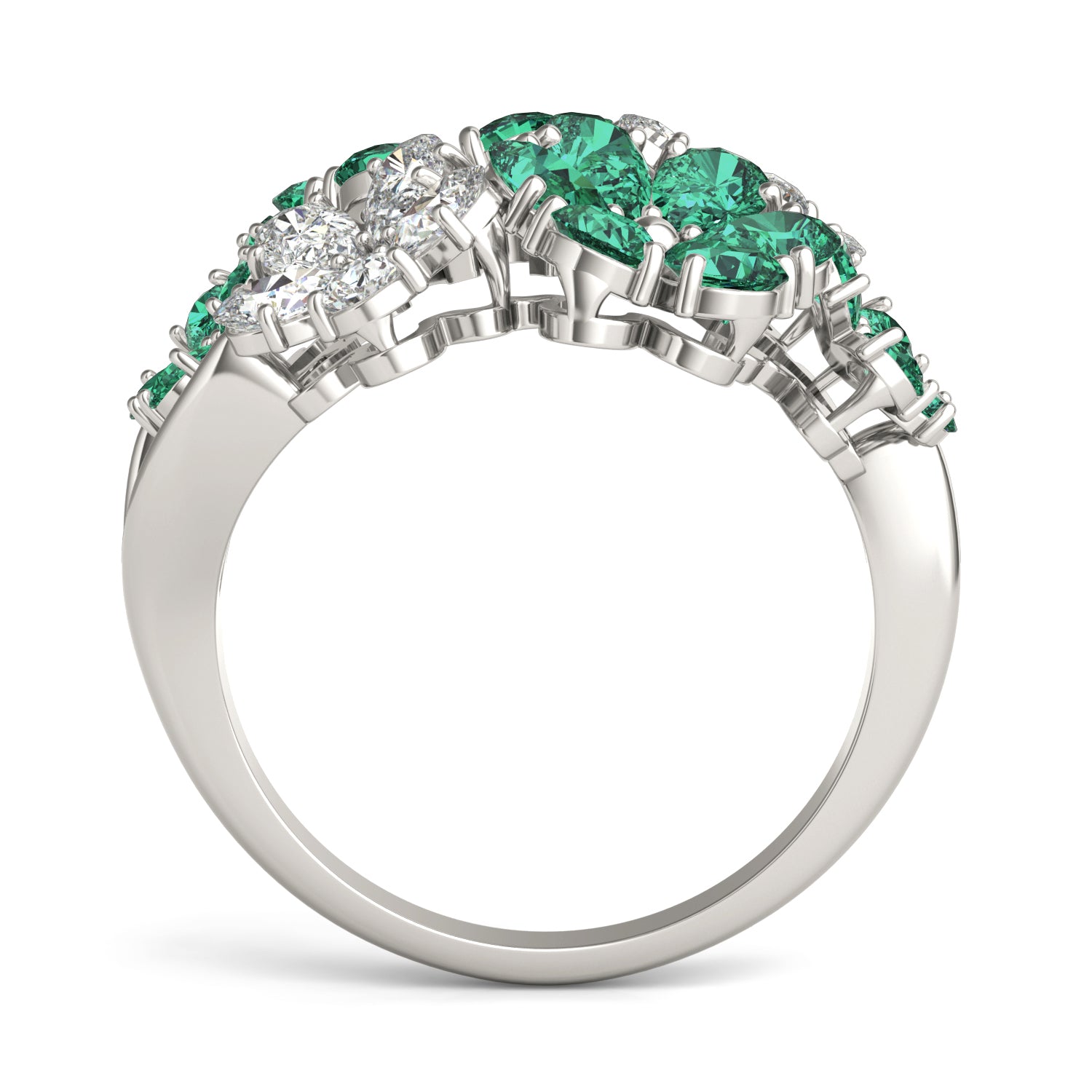 7/8 CTW Pear Caydia® Lab Grown Diamond Couture Floral Cluster Ring featuring Created Emerald