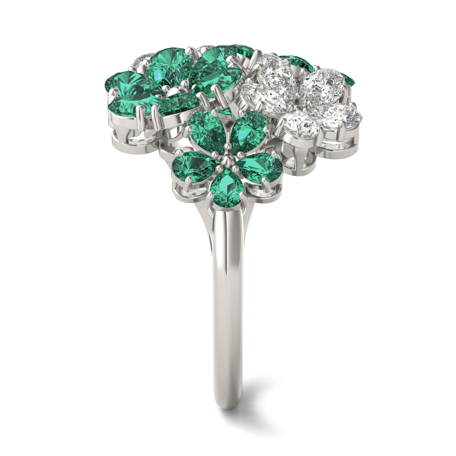 7/8 CTW Pear Caydia® Lab Grown Diamond Couture Floral Cluster Ring featuring Created Emerald