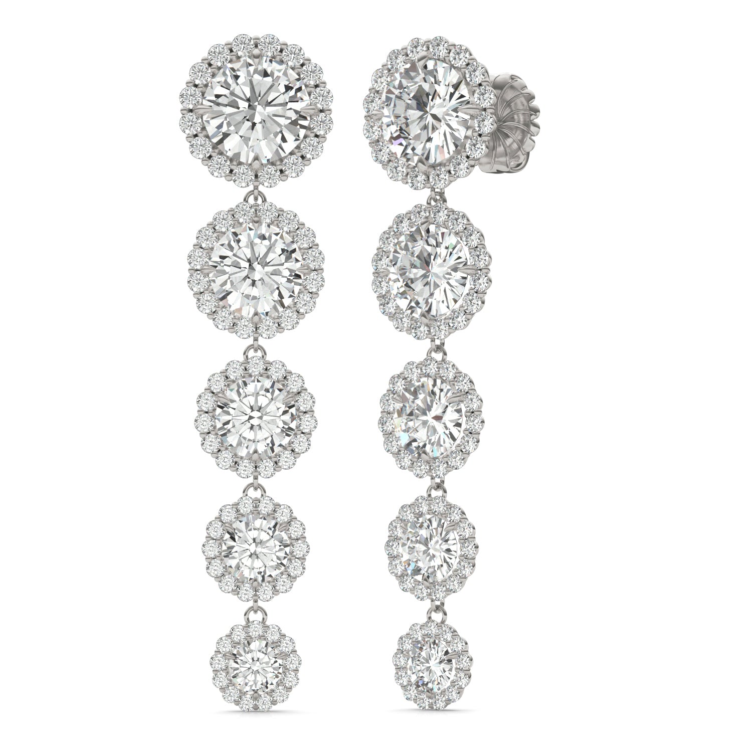 11.45 CTW DEW Round Forever One™ Moissanite Halo Graduated Drop Earrings