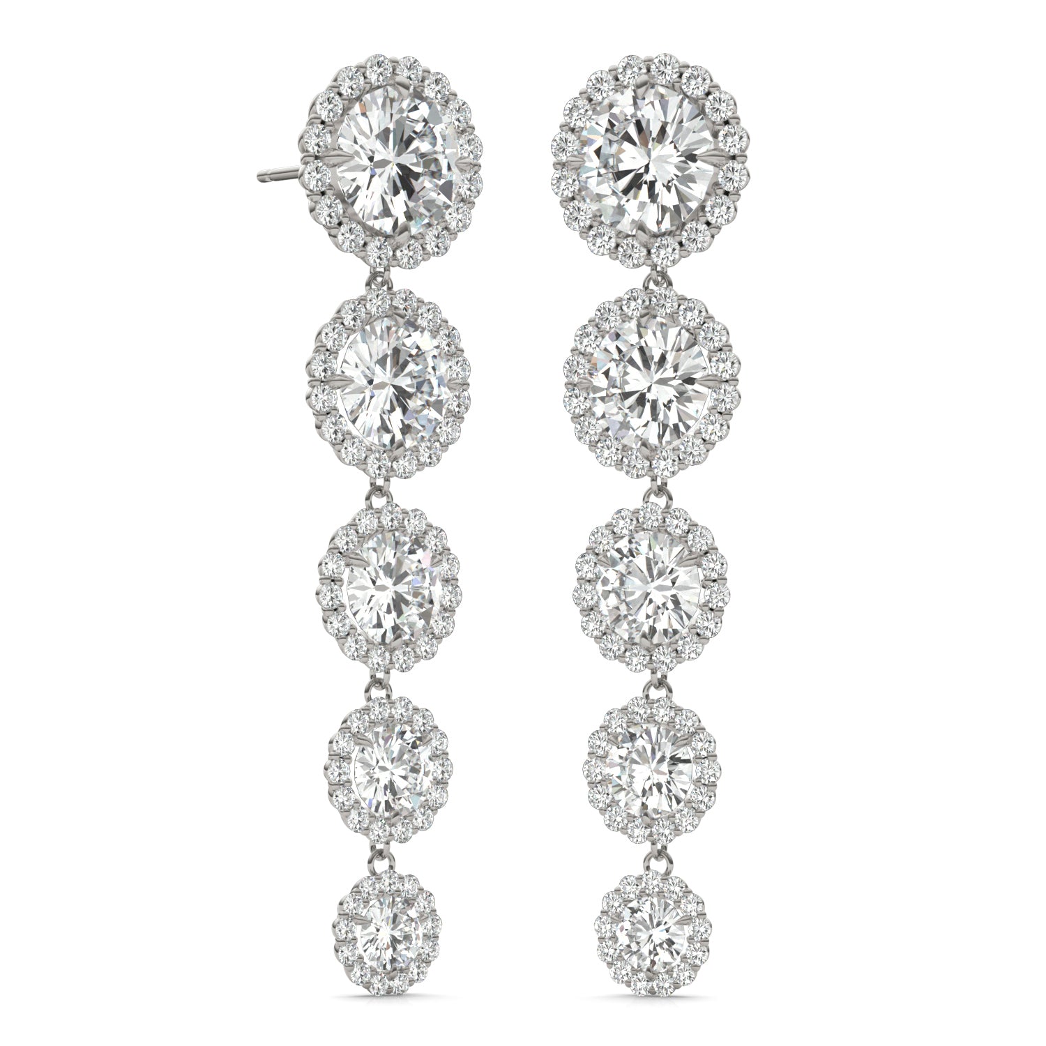 11.45 CTW DEW Round Forever One™ Moissanite Halo Graduated Drop Earrings