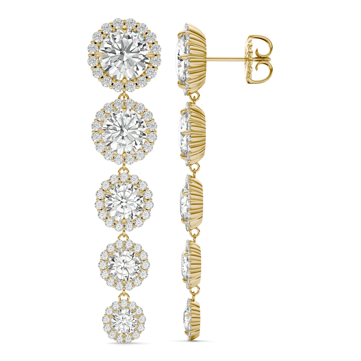 11.45 CTW DEW Round Forever One™ Moissanite Halo Graduated Drop Earrings