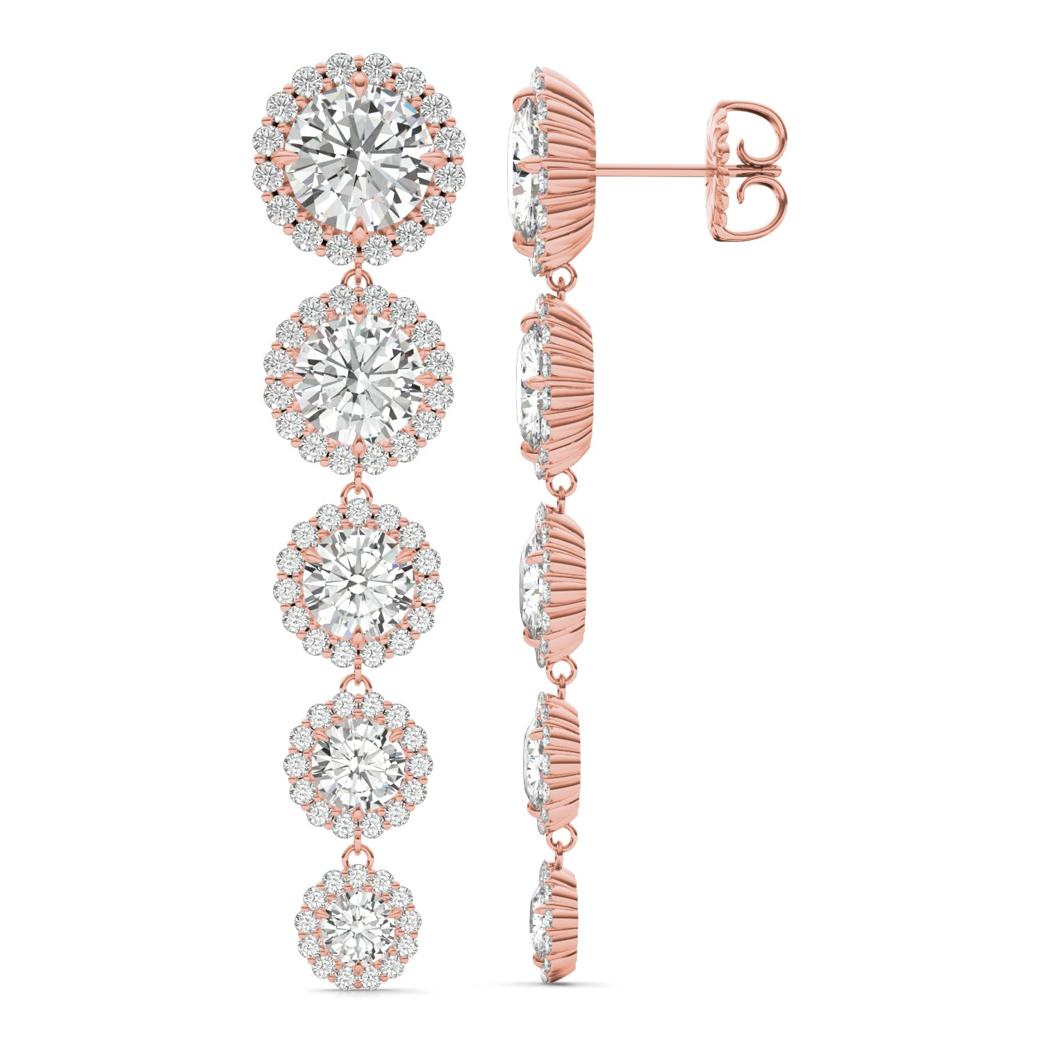 11.45 CTW DEW Round Forever One™ Moissanite Halo Graduated Drop Earrings