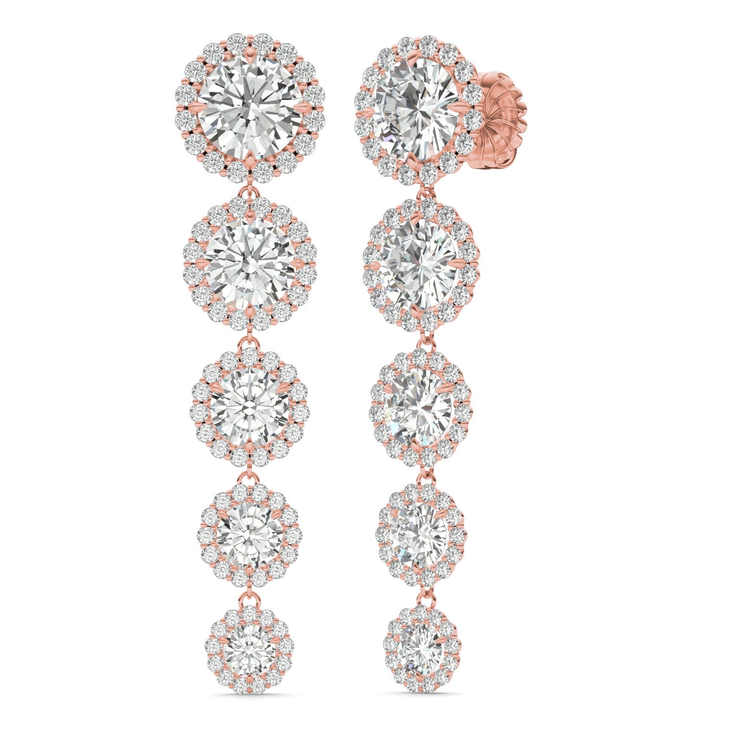 11.45 CTW DEW Round Forever One™ Moissanite Halo Graduated Drop Earrings