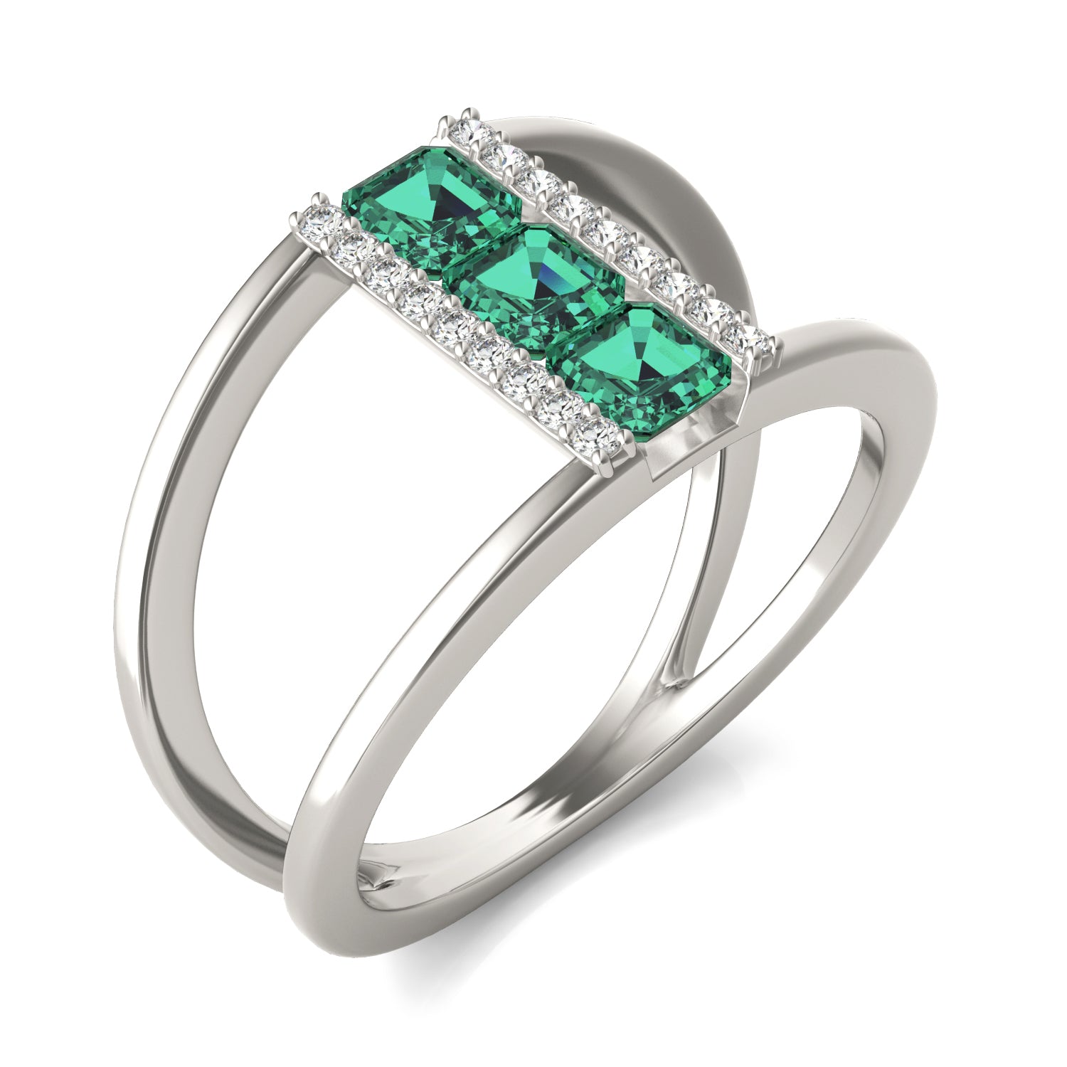 1/5 CTW Round Caydia® Lab Grown Diamond Geometric Fashion Ring featuring Created Emerald