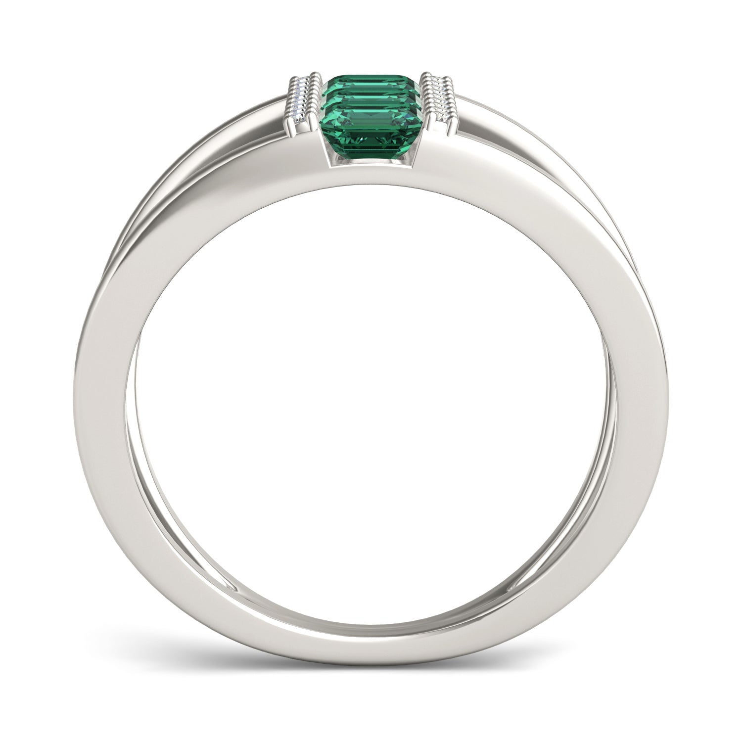 1/5 CTW Round Caydia® Lab Grown Diamond Geometric Fashion Ring featuring Created Emerald