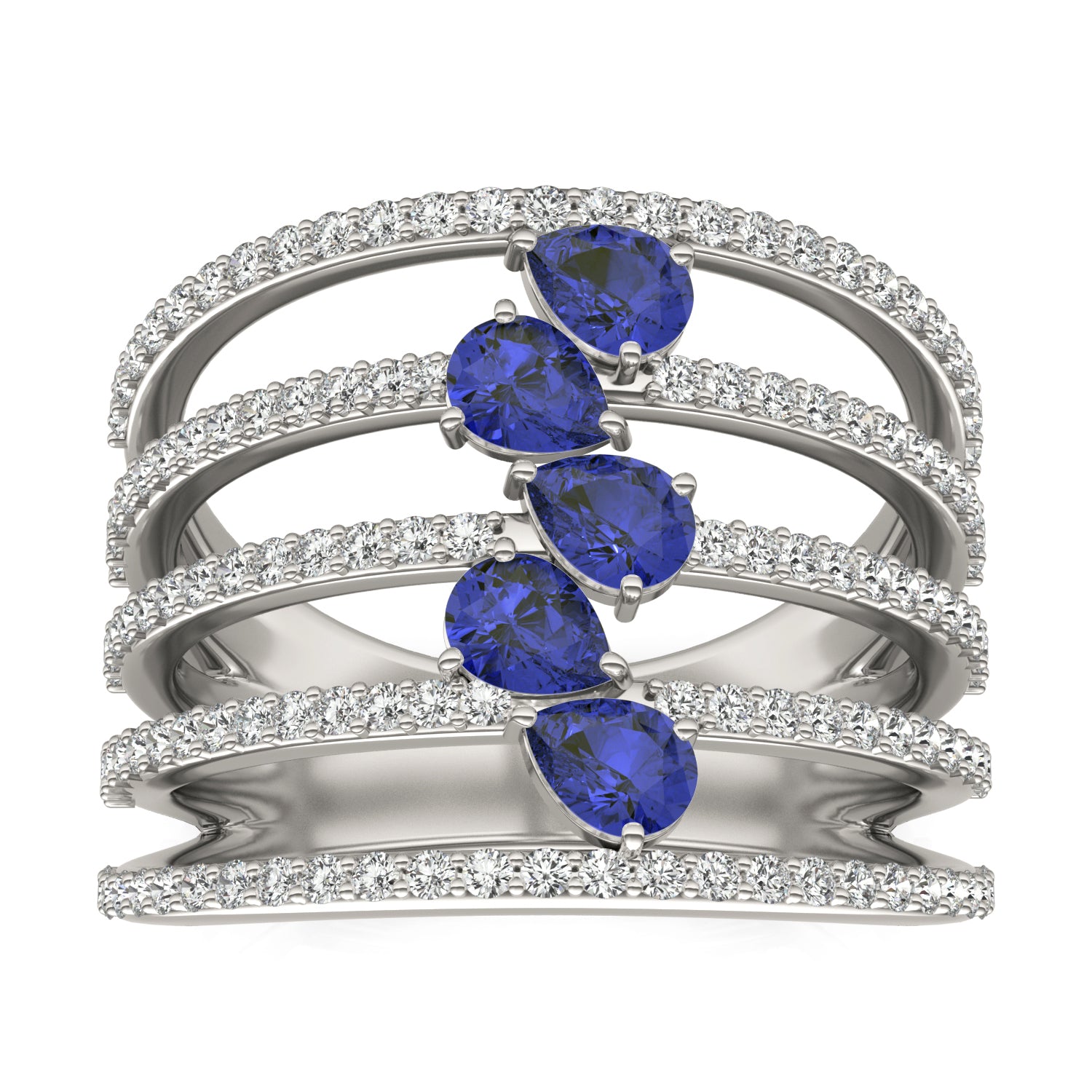2/3 CTW Round Caydia® Lab Grown Diamond Five Row Statement Ring featuring Created Sapphire