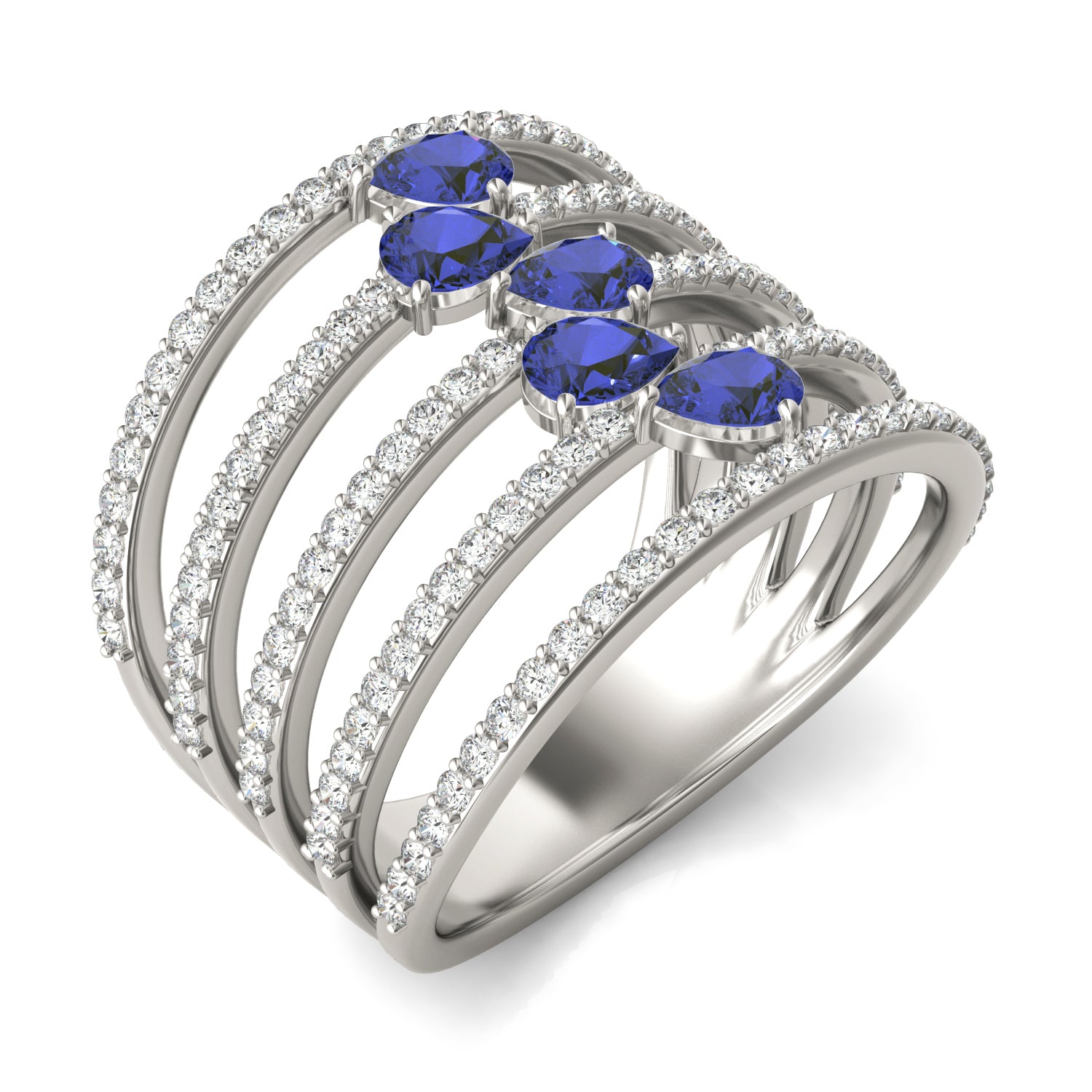 2/3 CTW Round Caydia® Lab Grown Diamond Five Row Statement Ring featuring Created Sapphire