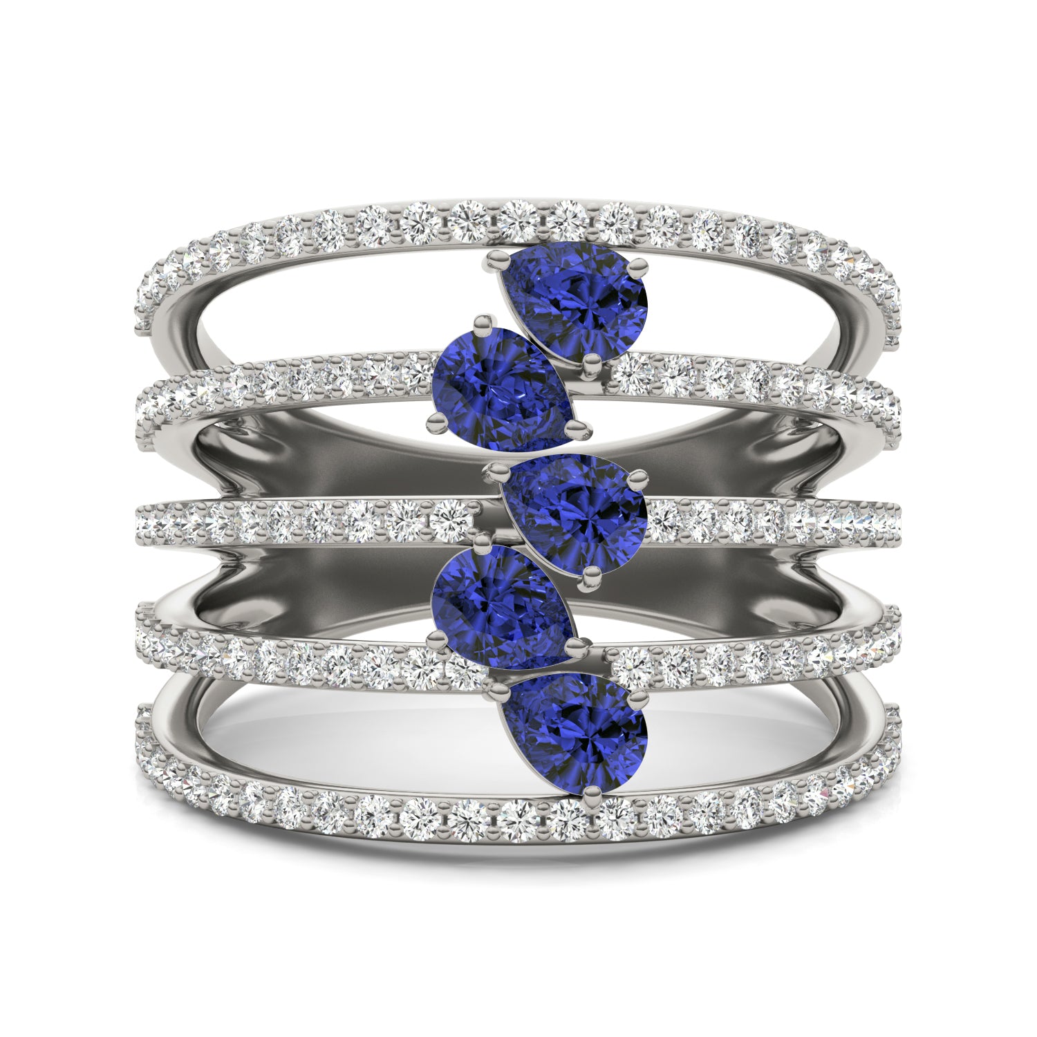 2/3 CTW Round Caydia® Lab Grown Diamond Five Row Statement Ring featuring Created Sapphire