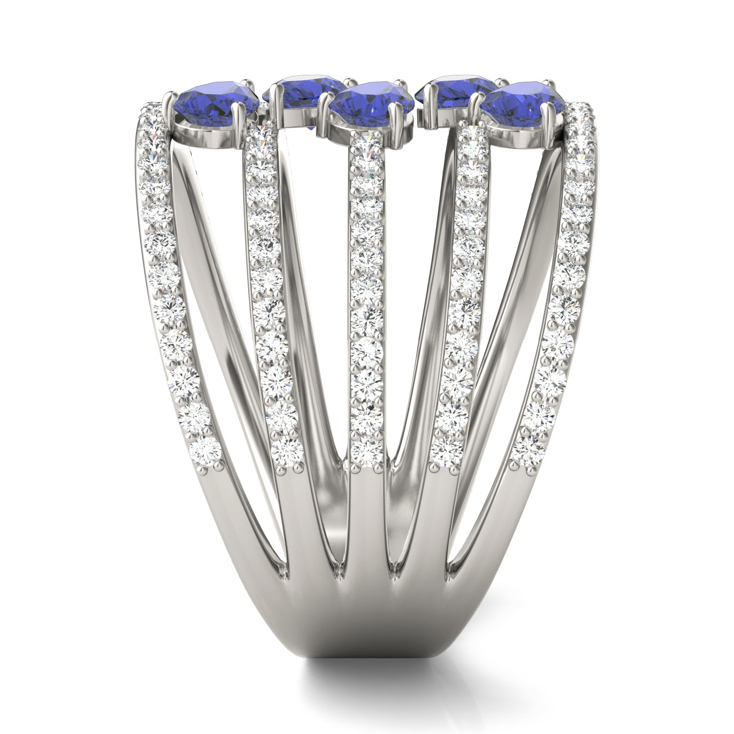 2/3 CTW Round Caydia® Lab Grown Diamond Five Row Statement Ring featuring Created Sapphire