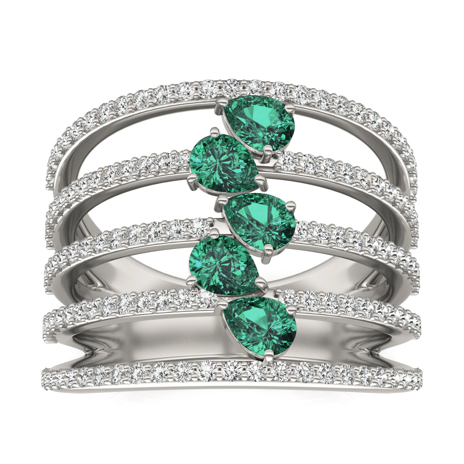 2/3 CTW Round Caydia® Lab Grown Diamond Five Row Statement Ring featuring Created Emerald
