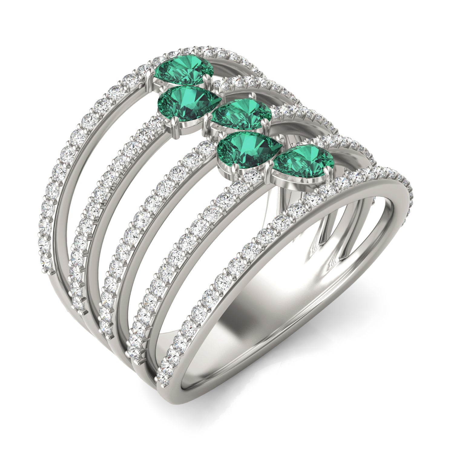 2/3 CTW Round Caydia® Lab Grown Diamond Five Row Statement Ring featuring Created Emerald