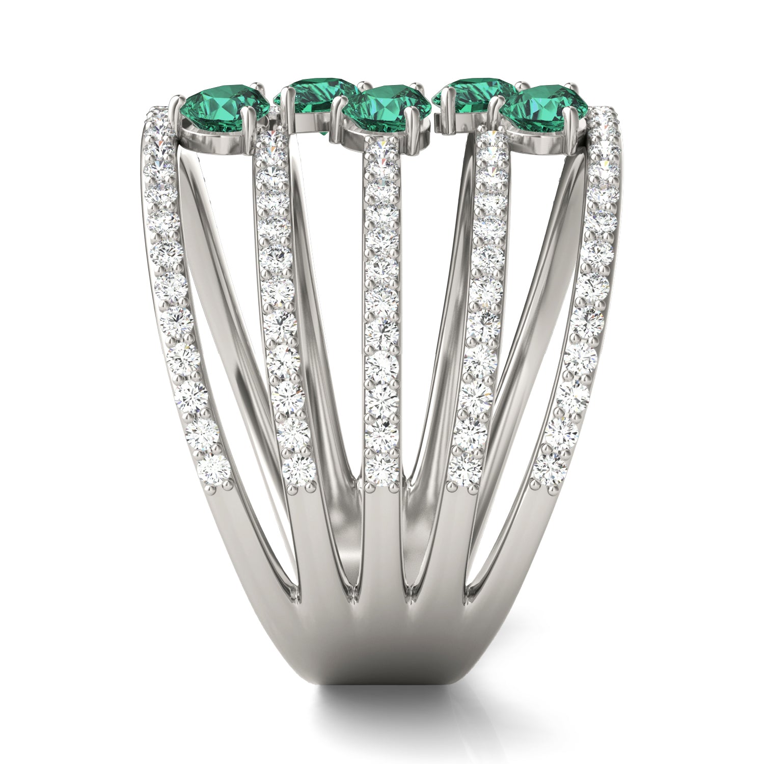 2/3 CTW Round Caydia® Lab Grown Diamond Five Row Statement Ring featuring Created Emerald