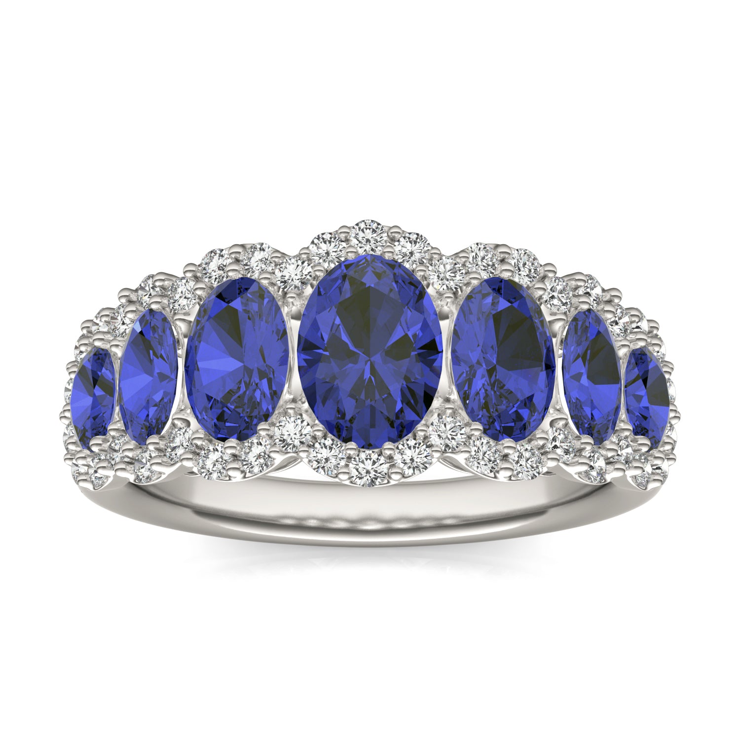 5/8 CTW Round Caydia® Lab Grown Diamond Seven Stone Halo Ring featuring Created Sapphire