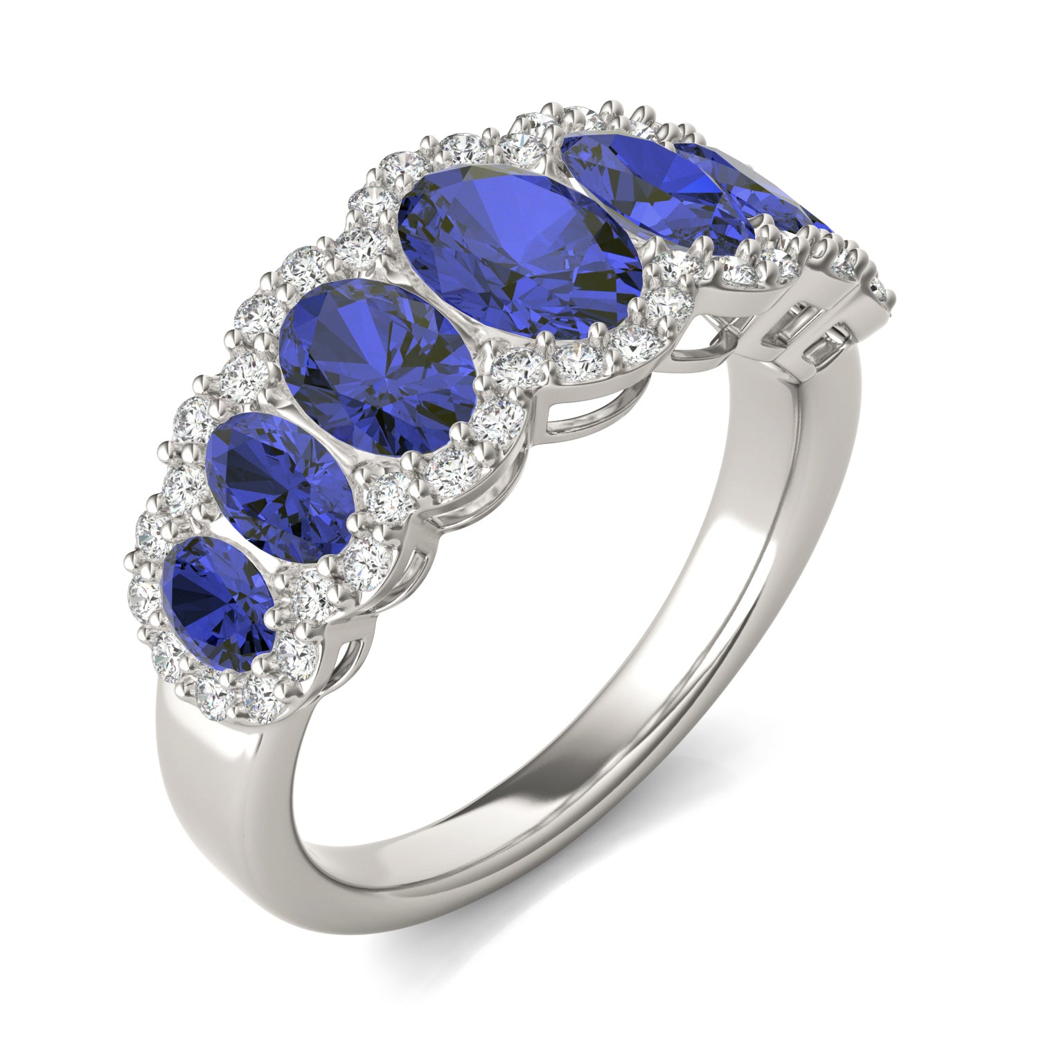 5/8 CTW Round Caydia® Lab Grown Diamond Seven Stone Halo Ring featuring Created Sapphire