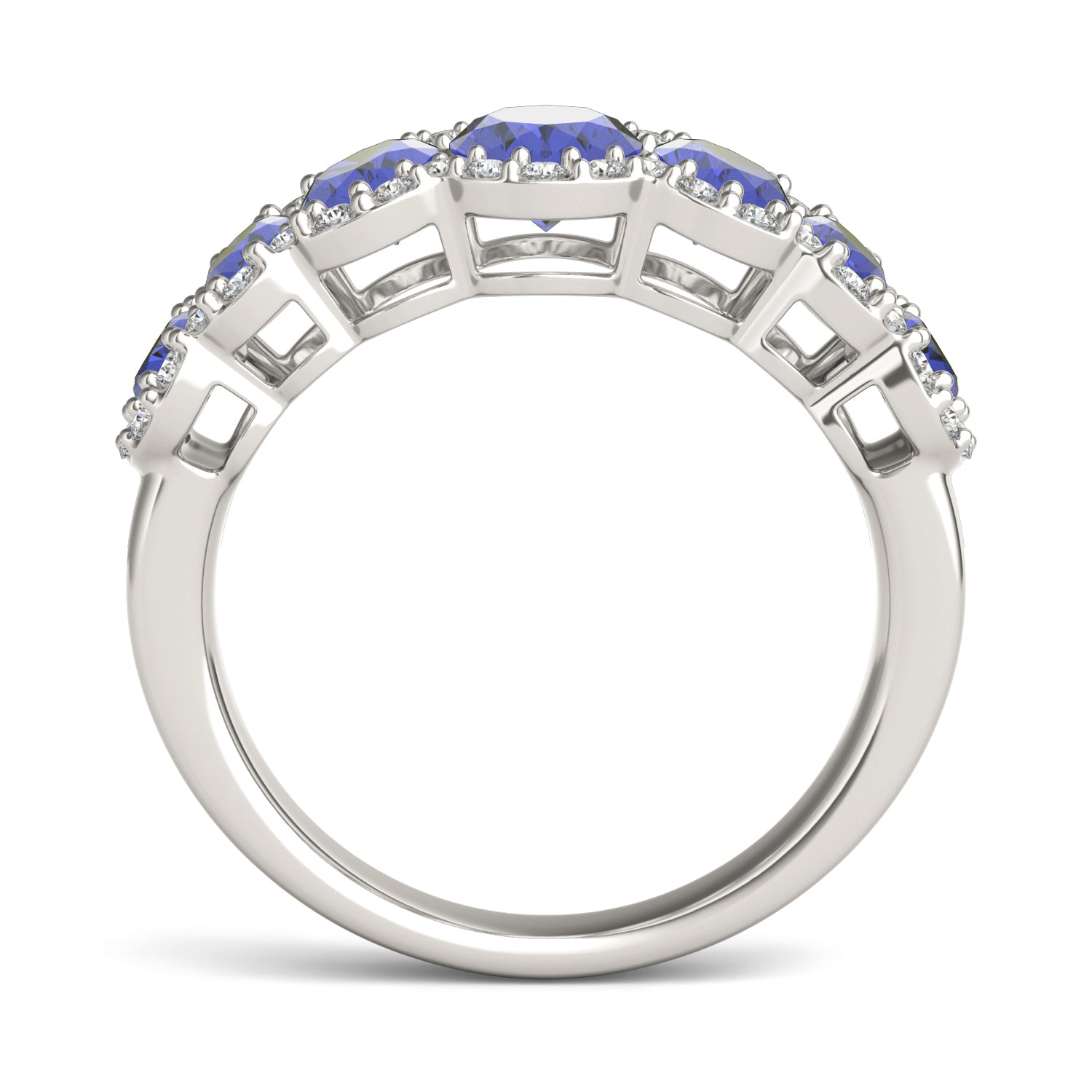 5/8 CTW Round Caydia® Lab Grown Diamond Seven Stone Halo Ring featuring Created Sapphire