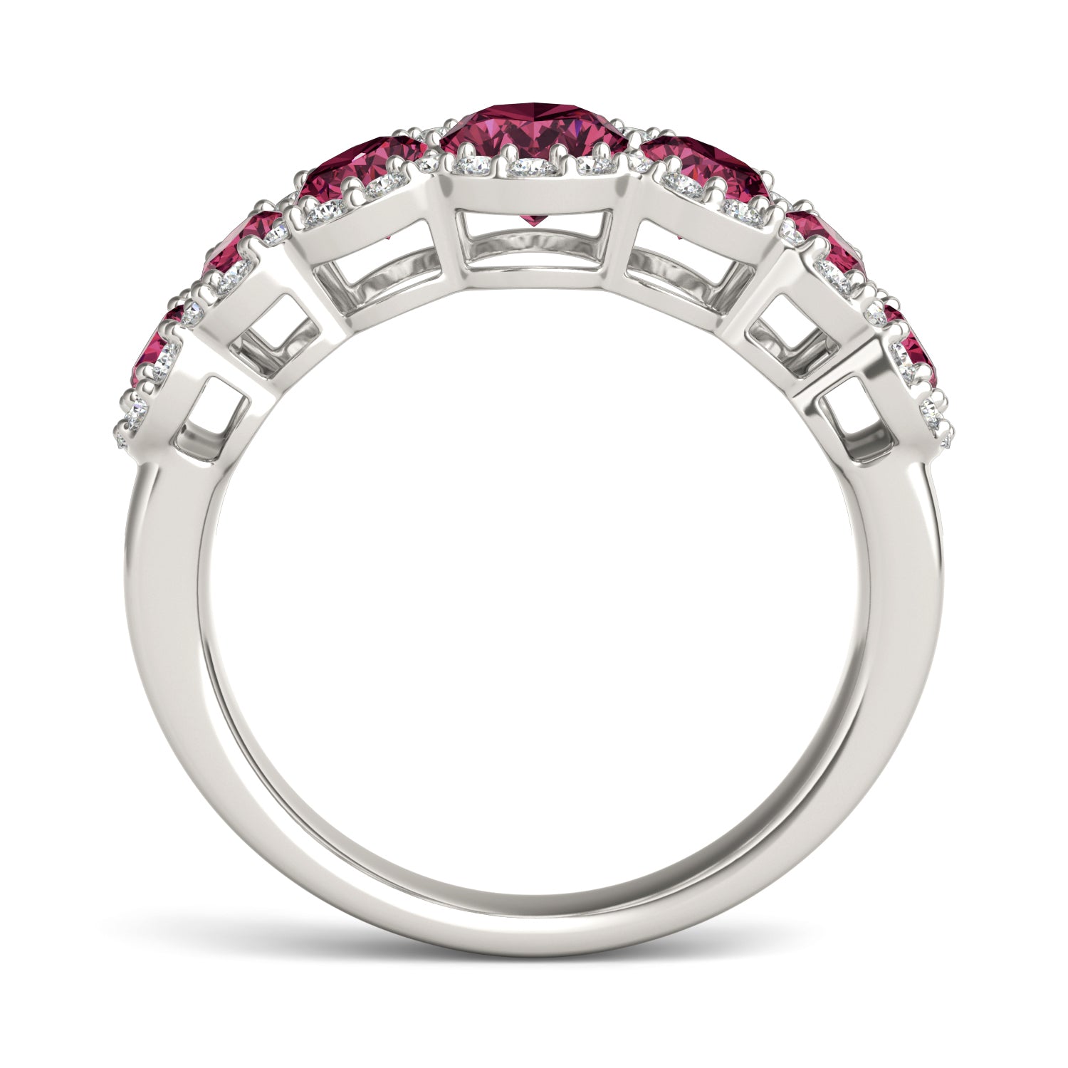5/8 CTW Round Caydia® Lab Grown Diamond Seven Stone Halo Ring featuring Created Ruby
