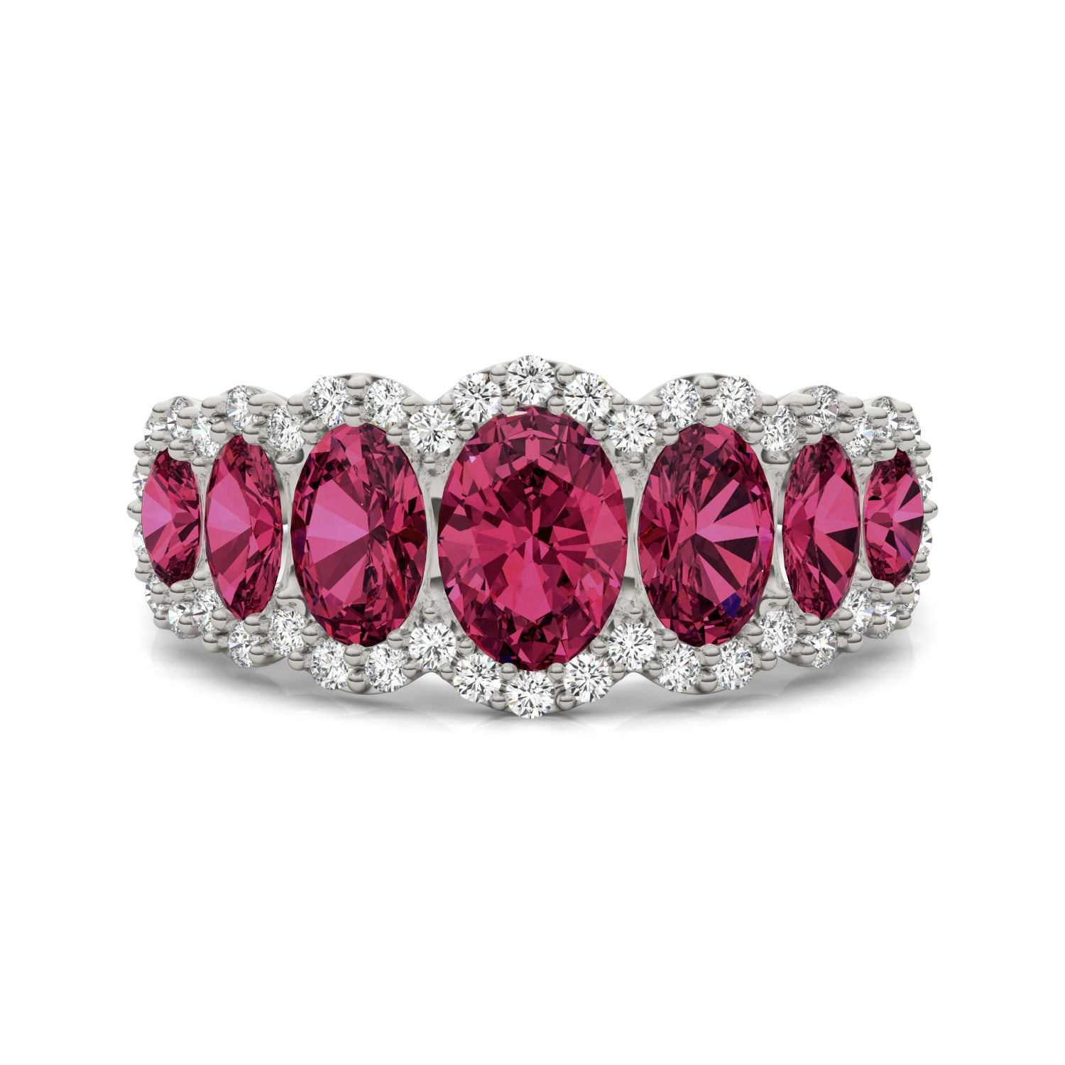 5/8 CTW Round Caydia® Lab Grown Diamond Seven Stone Halo Ring featuring Created Ruby