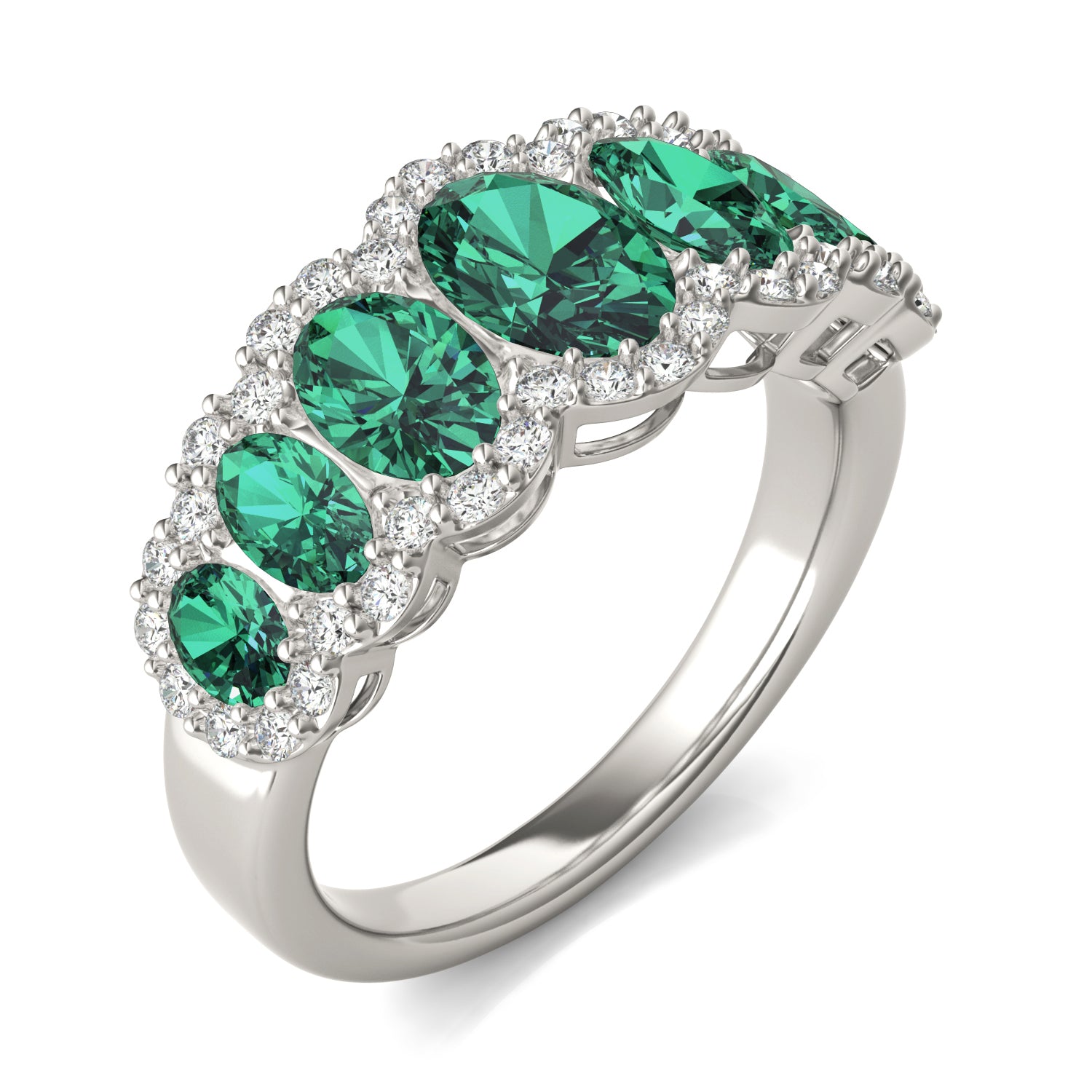5/8 CTW Round Caydia® Lab Grown Diamond Seven Stone Halo Ring featuring Created Emerald