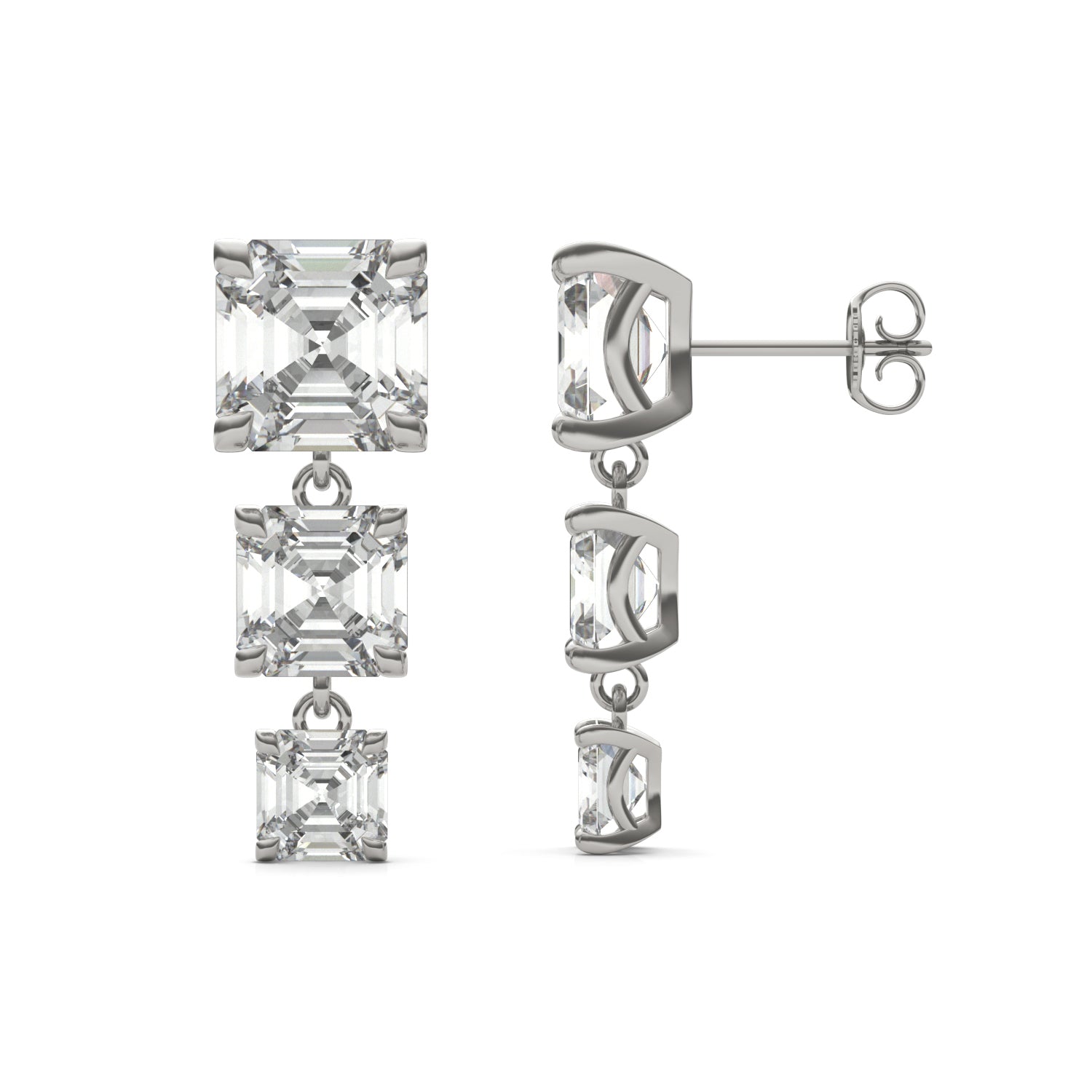8.22 CTW DEW Asscher Forever One™ Moissanite Graduated Drop Earrings