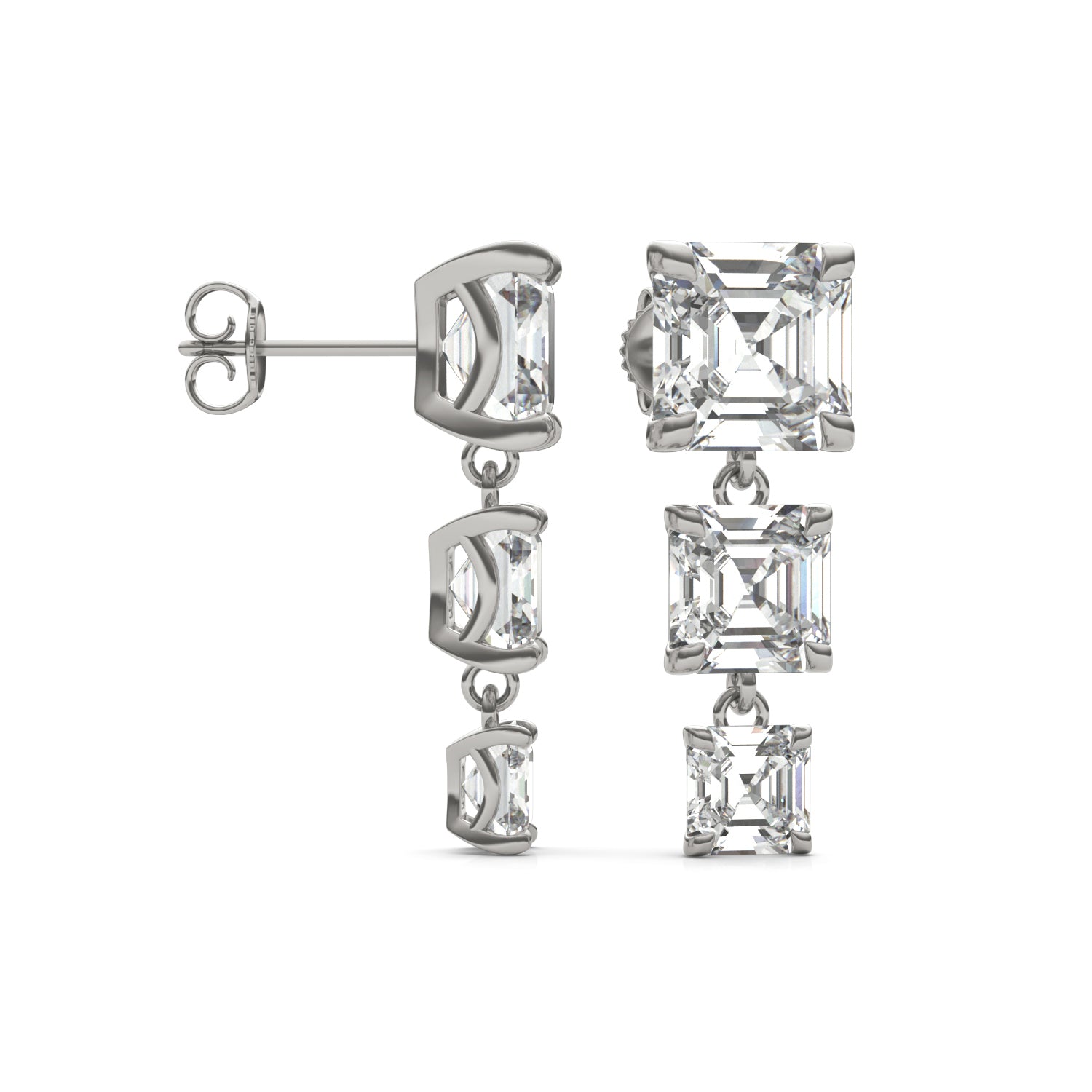 8.22 CTW DEW Asscher Forever One™ Moissanite Graduated Drop Earrings