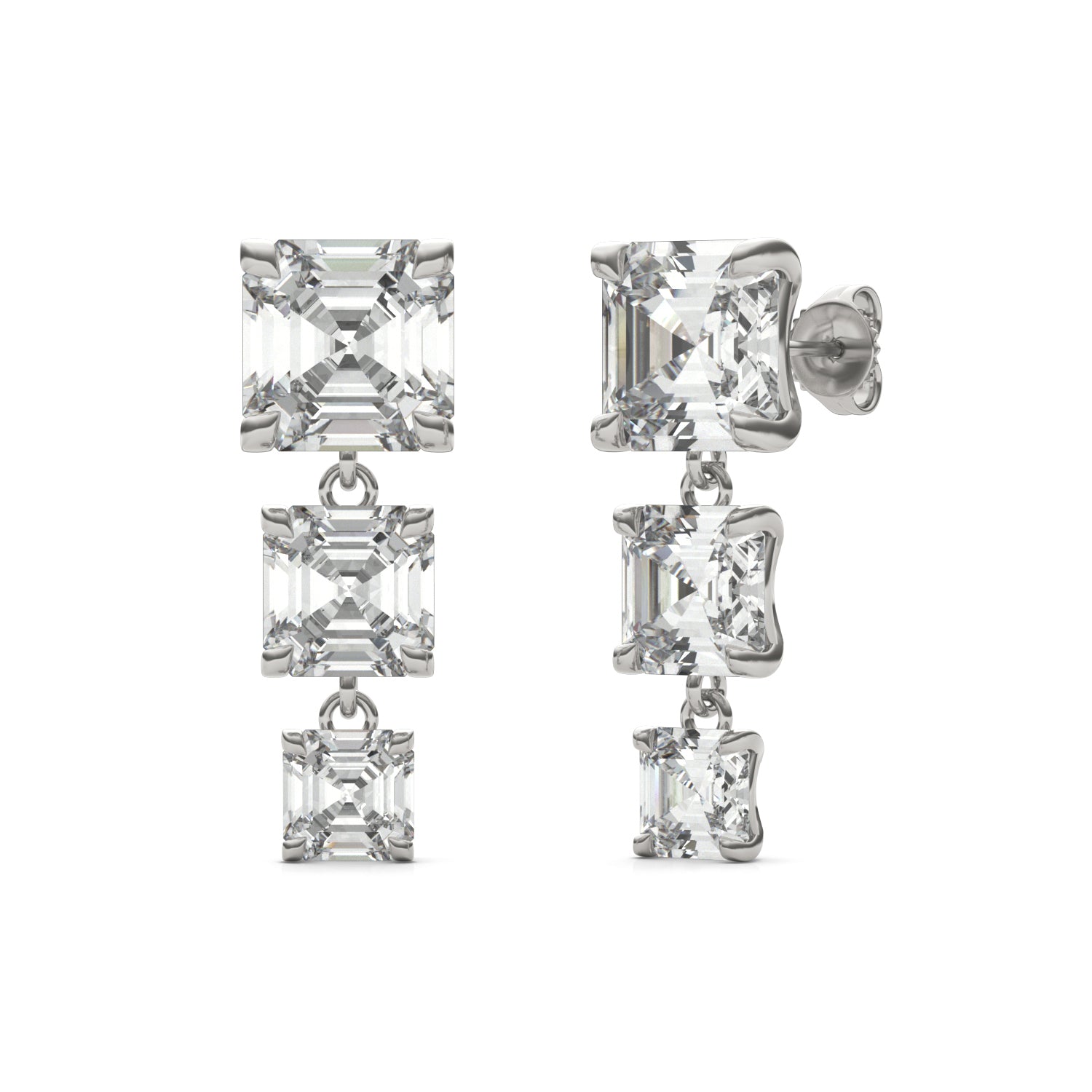 8.22 CTW DEW Asscher Forever One™ Moissanite Graduated Drop Earrings