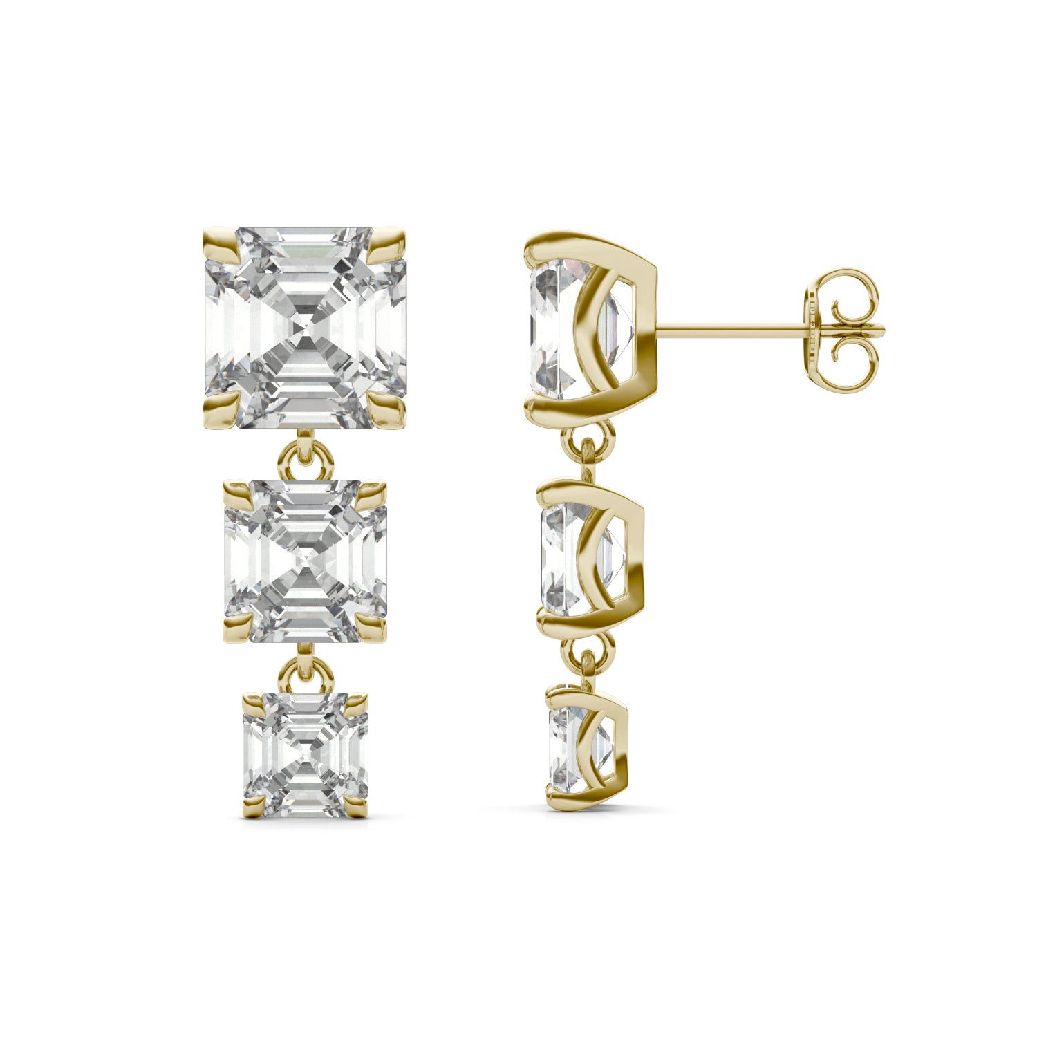 8.22 CTW DEW Asscher Forever One™ Moissanite Graduated Drop Earrings