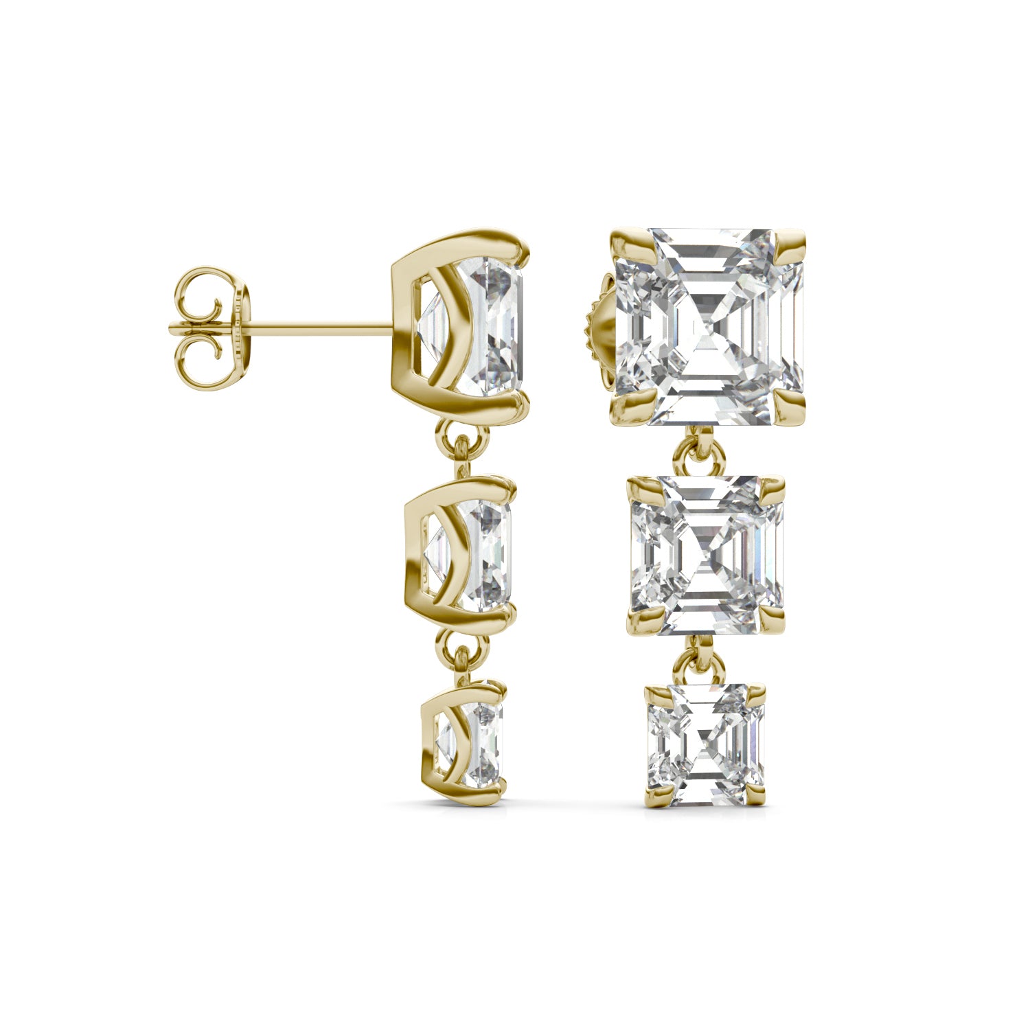 8.22 CTW DEW Asscher Forever One™ Moissanite Graduated Drop Earrings