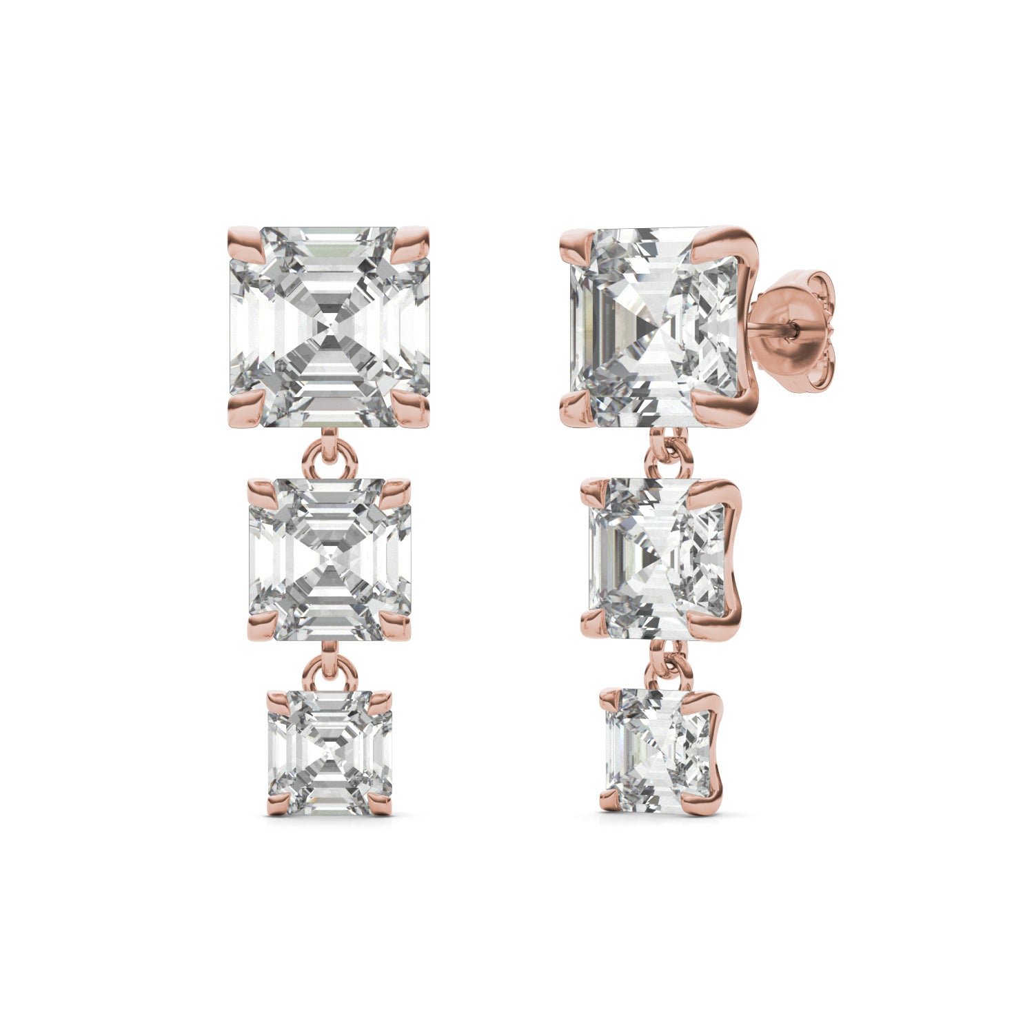 8.22 CTW DEW Asscher Forever One™ Moissanite Graduated Drop Earrings