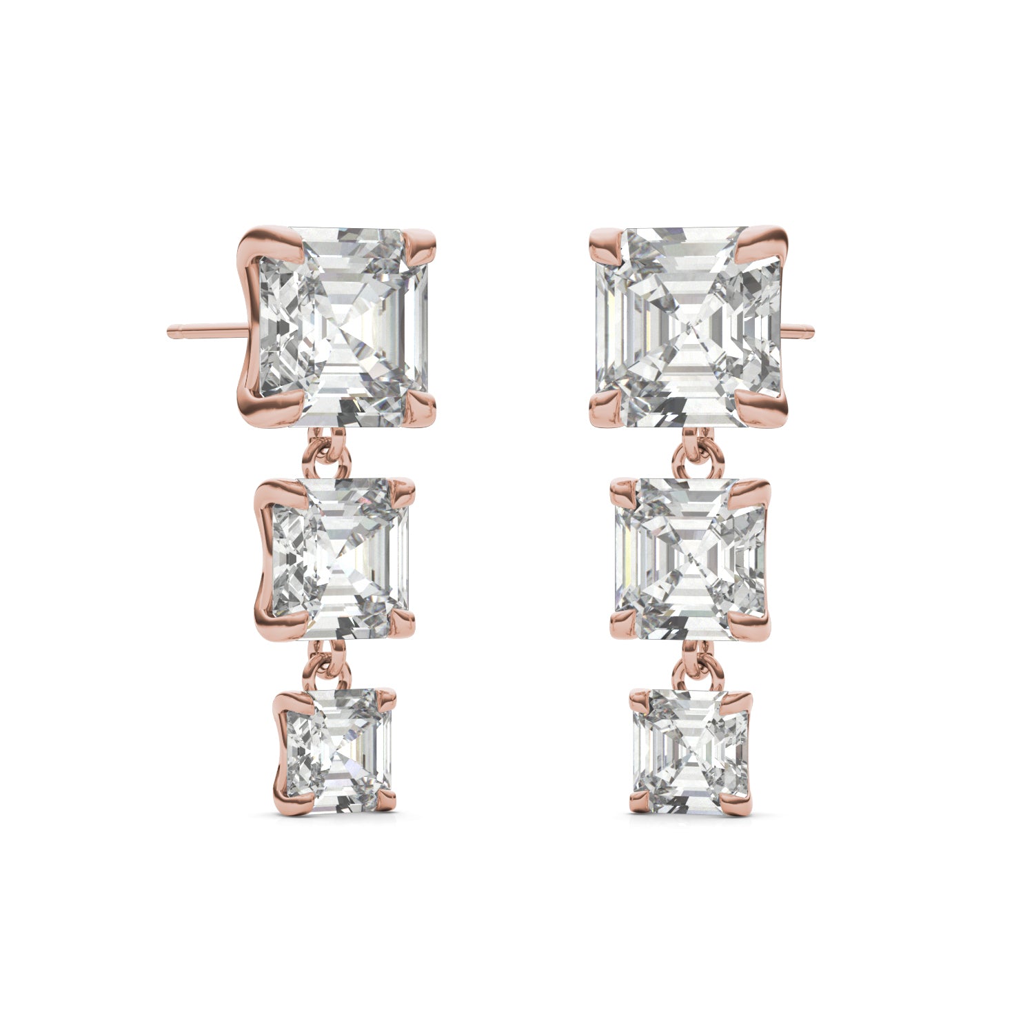 8.22 CTW DEW Asscher Forever One™ Moissanite Graduated Drop Earrings