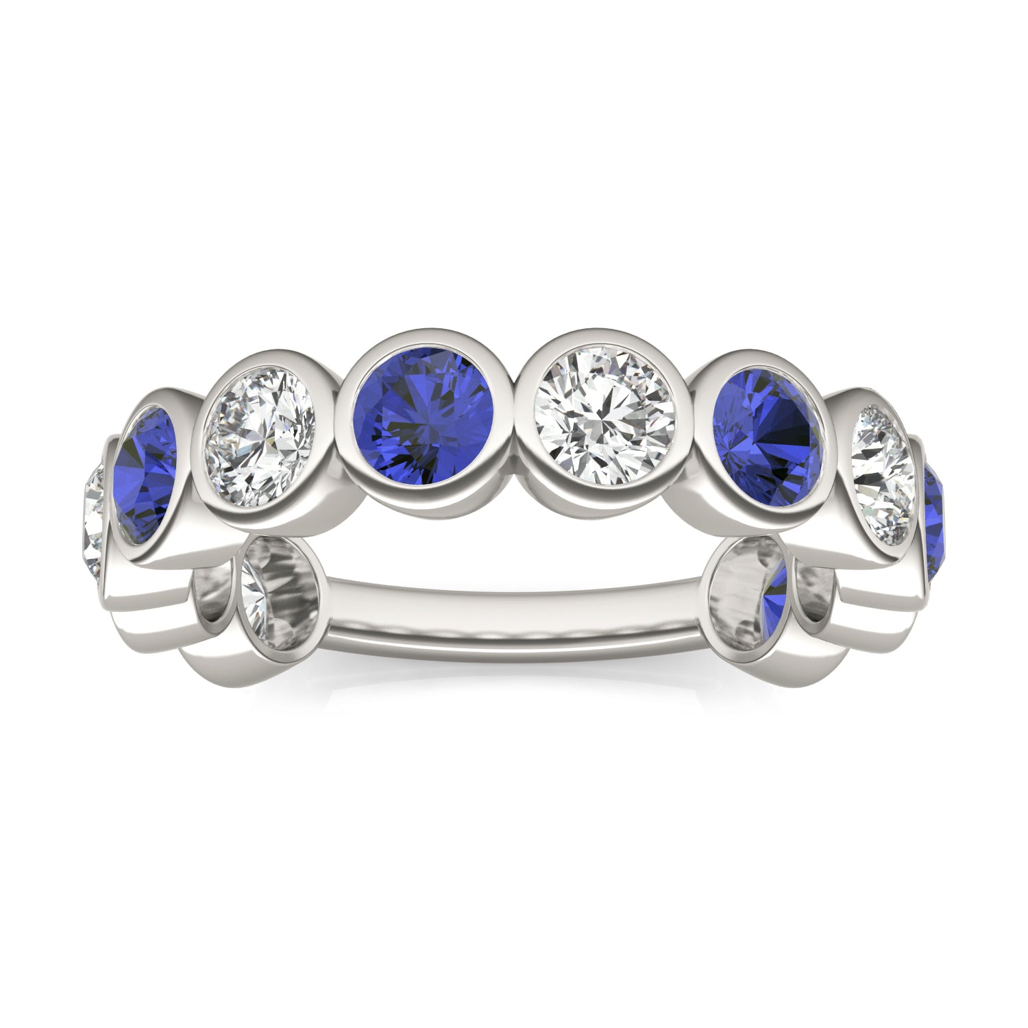 1 5/8 CTW Round Caydia® Lab Grown Diamond Couture Bezel Anniversary Ring featuring Created Sapphire
