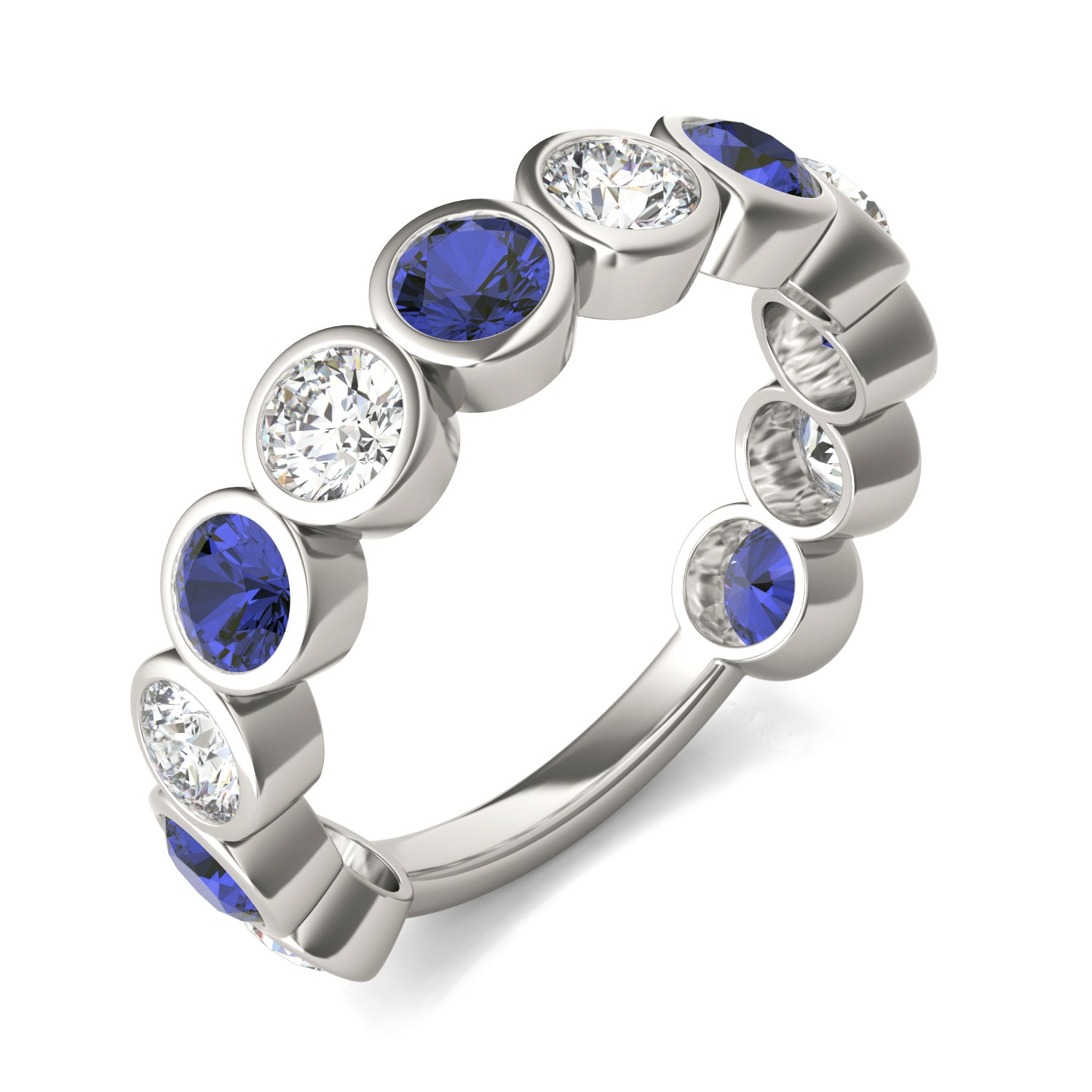 1 5/8 CTW Round Caydia® Lab Grown Diamond Couture Bezel Anniversary Ring featuring Created Sapphire