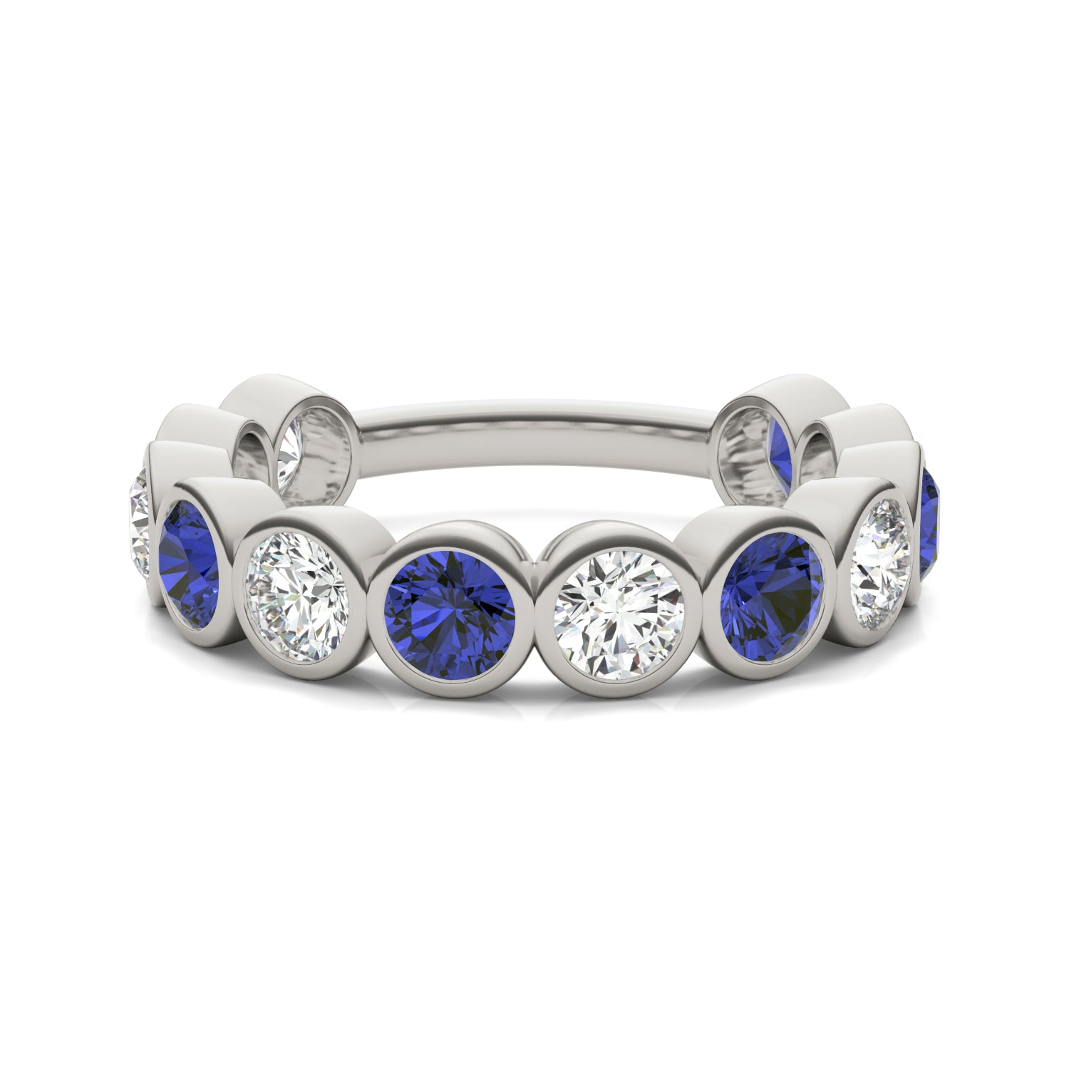 1 5/8 CTW Round Caydia® Lab Grown Diamond Couture Bezel Anniversary Ring featuring Created Sapphire