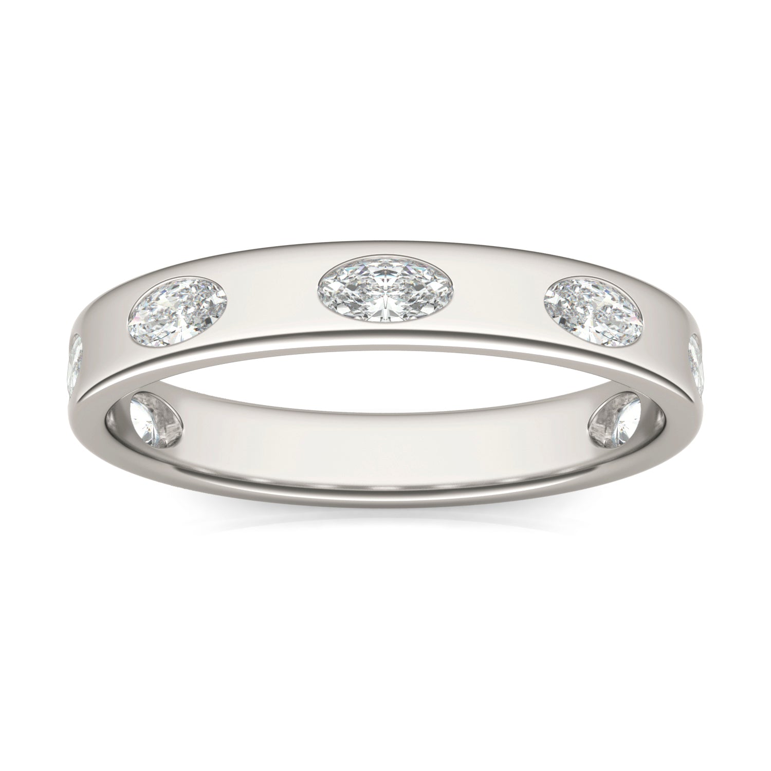 0.70 CTW DEW Oval Forever One™ Moissanite Bezel Set Seven Stone Ring