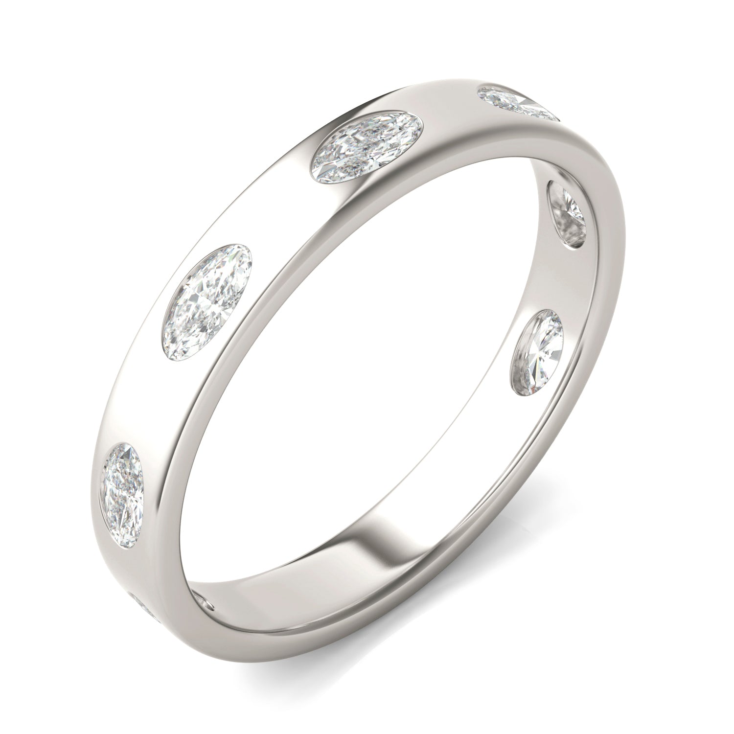 0.70 CTW DEW Oval Forever One™ Moissanite Bezel Set Seven Stone Ring