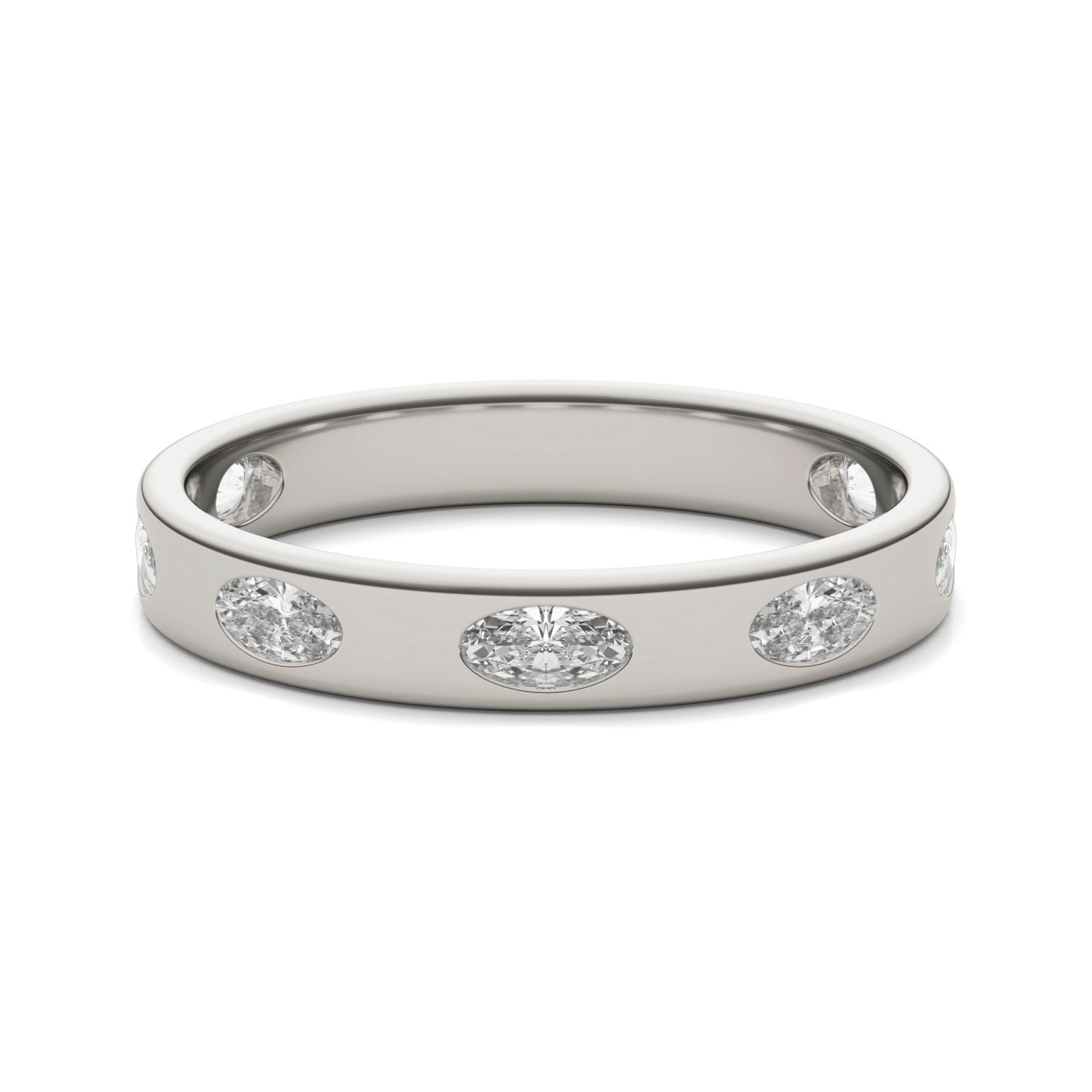 0.70 CTW DEW Oval Forever One™ Moissanite Bezel Set Seven Stone Ring