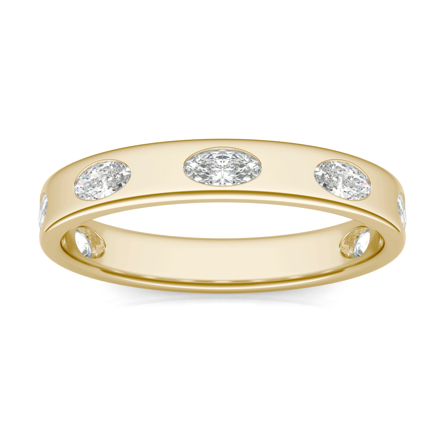 0.70 CTW DEW Oval Forever One™ Moissanite Bezel Set Seven Stone Ring