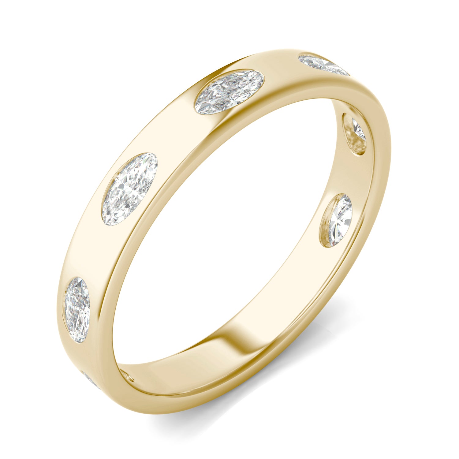 0.70 CTW DEW Oval Forever One™ Moissanite Bezel Set Seven Stone Ring