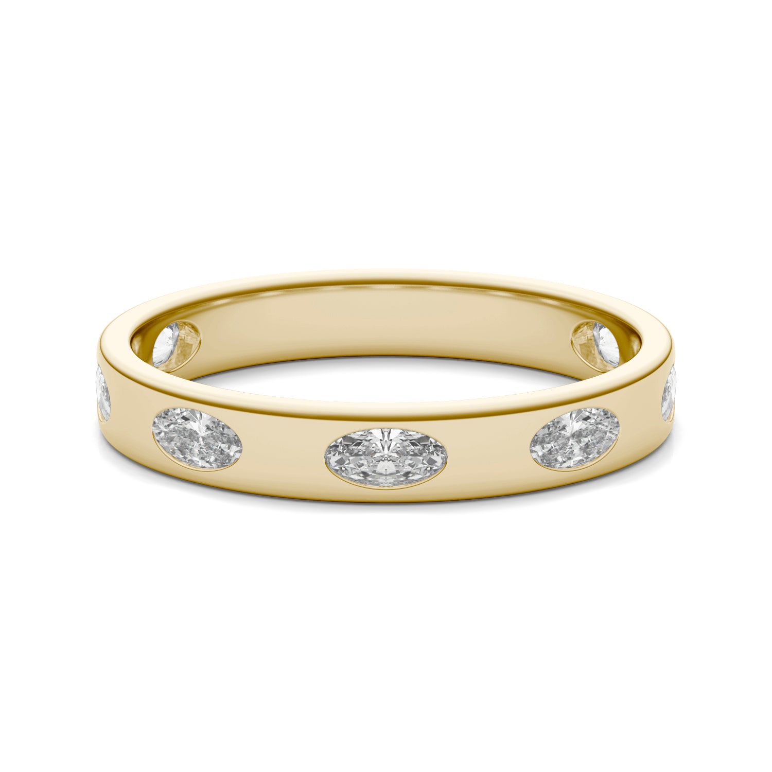 0.70 CTW DEW Oval Forever One™ Moissanite Bezel Set Seven Stone Ring