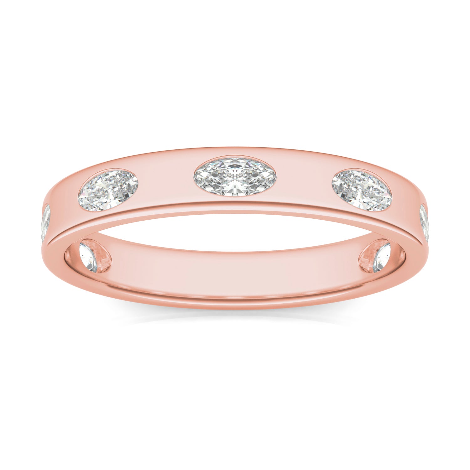 0.70 CTW DEW Oval Forever One™ Moissanite Bezel Set Seven Stone Ring