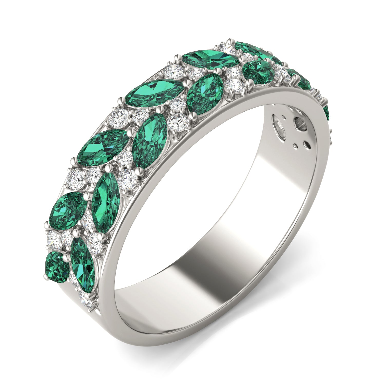 1/4 CTW Round Caydia® Lab Grown Diamond Alternating Anniversary Ring featuring Created Emerald