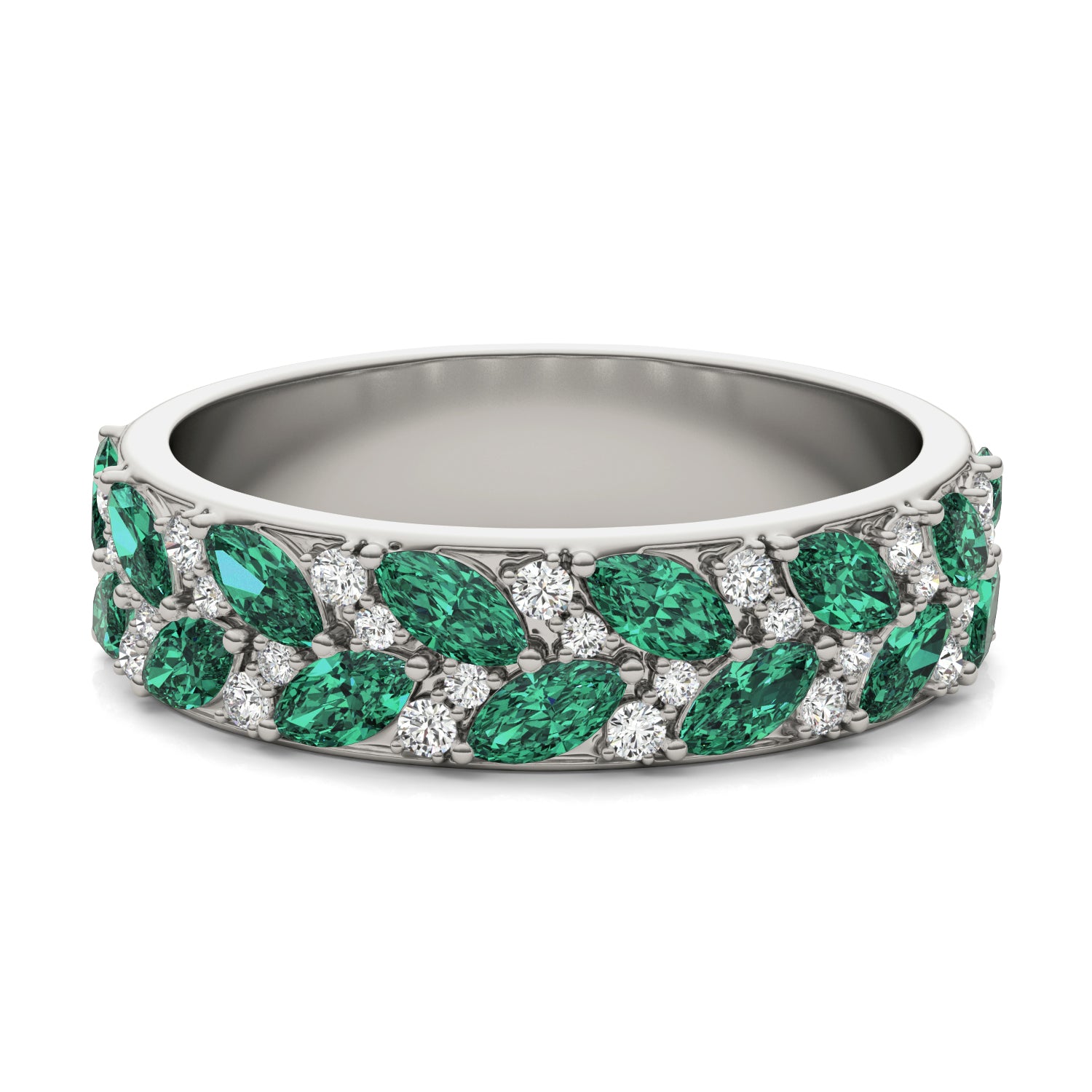 1/4 CTW Round Caydia® Lab Grown Diamond Alternating Anniversary Ring featuring Created Emerald