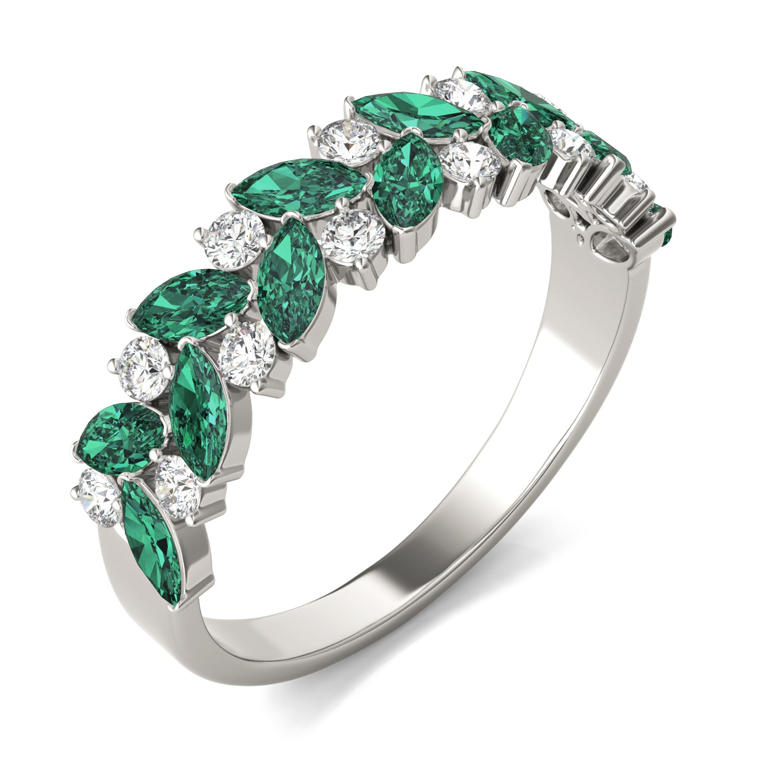 1/3 CTW Round Caydia® Lab Grown Diamond Alternating Ring featuring Created Emerald