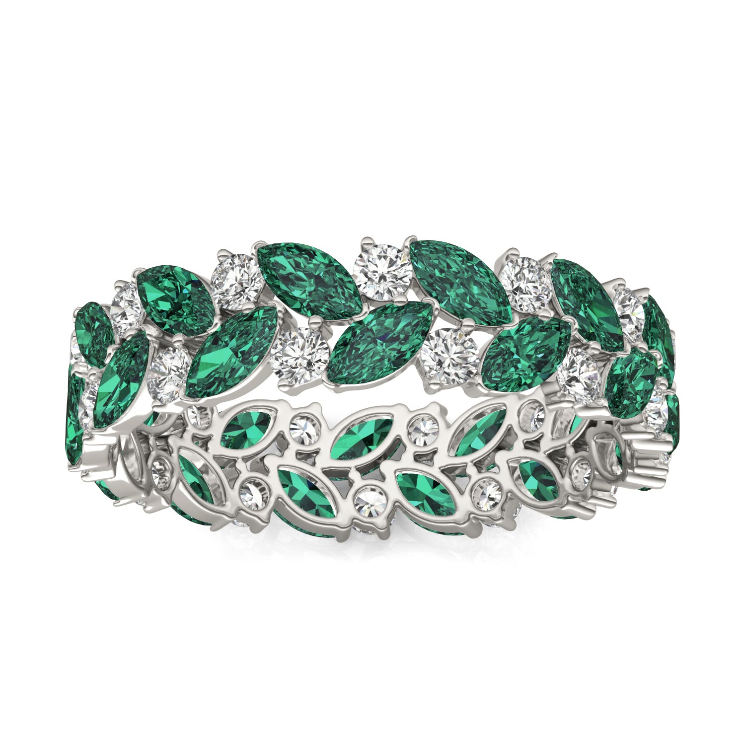 5/8 CTW Round Caydia® Lab Grown Diamond Alternating Eternity Ring featuring Created Emerald