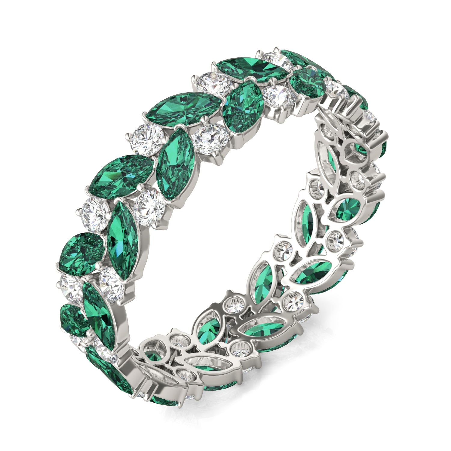 5/8 CTW Round Caydia® Lab Grown Diamond Alternating Eternity Ring featuring Created Emerald