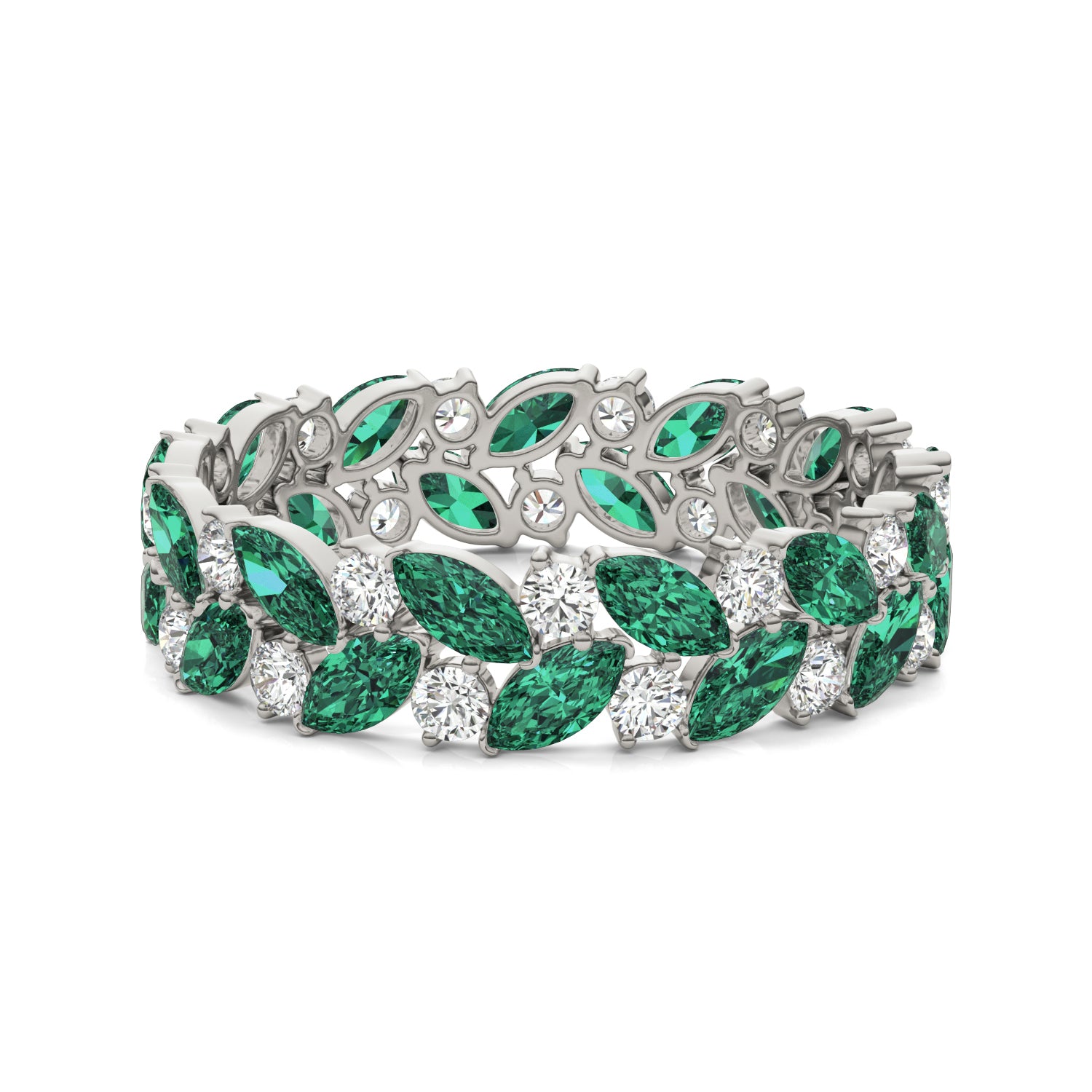 5/8 CTW Round Caydia® Lab Grown Diamond Alternating Eternity Ring featuring Created Emerald