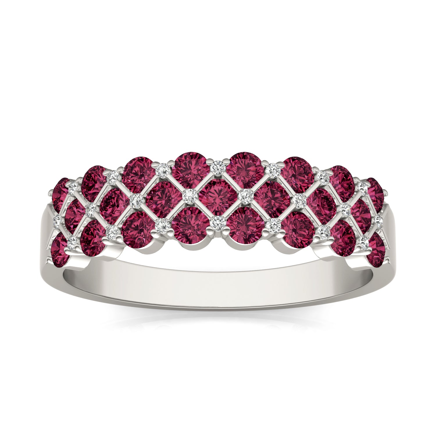 1/15 CTW Round Caydia® Lab Grown Diamond Three Row Anniversary Ring featuring Created Ruby