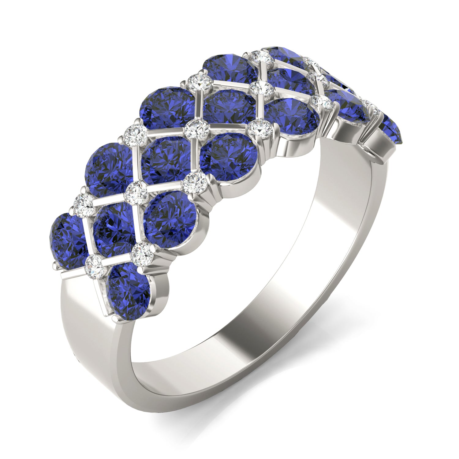 1/6 CTW Round Caydia® Lab Grown Diamond Three Row Anniversary Ring featuring Created Sapphire
